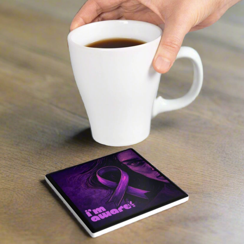 Epilepsy Awareness Ribbon Coaster Set, Inspirational Gift