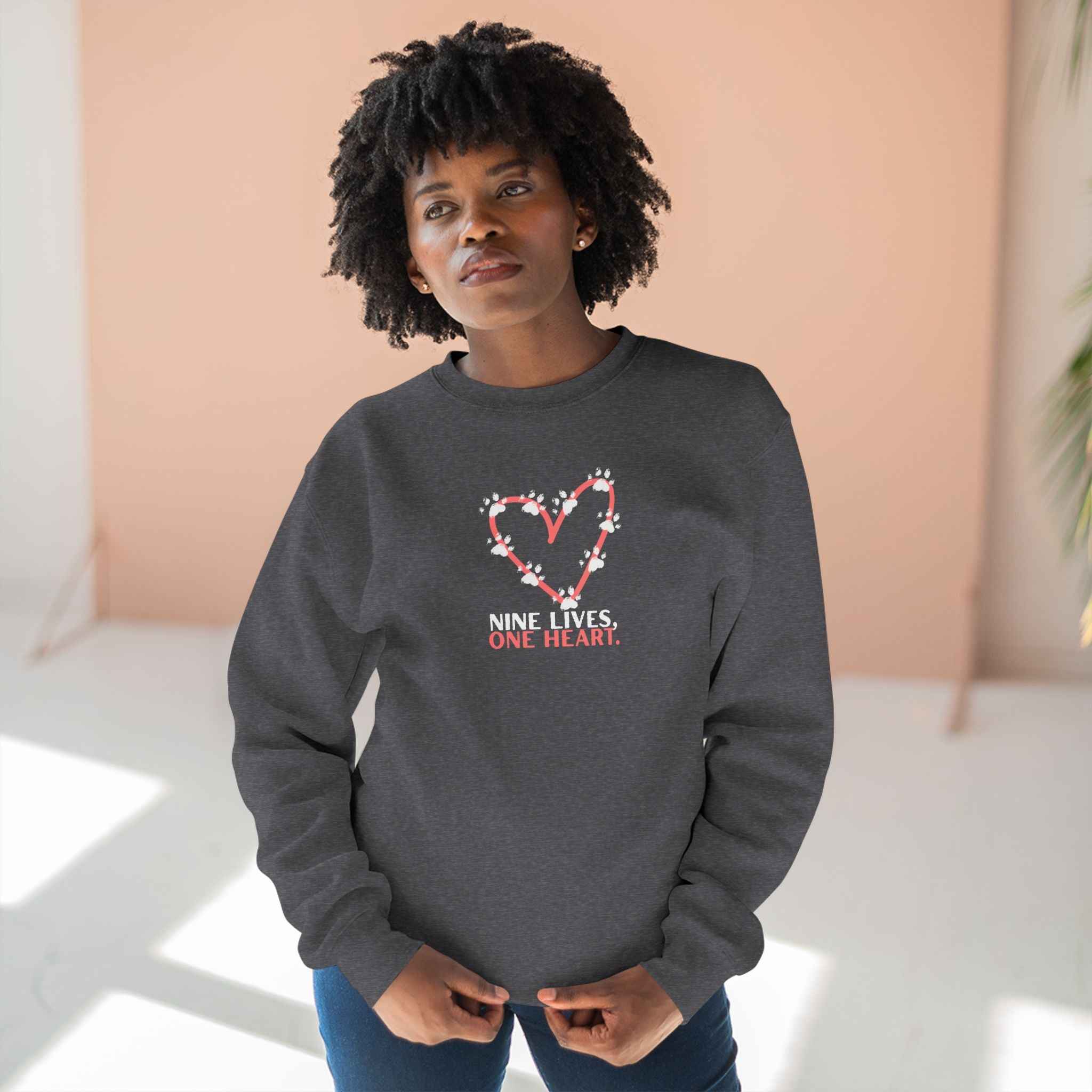 Nine Lives, One Heart – Cat Lover Sweatshirt