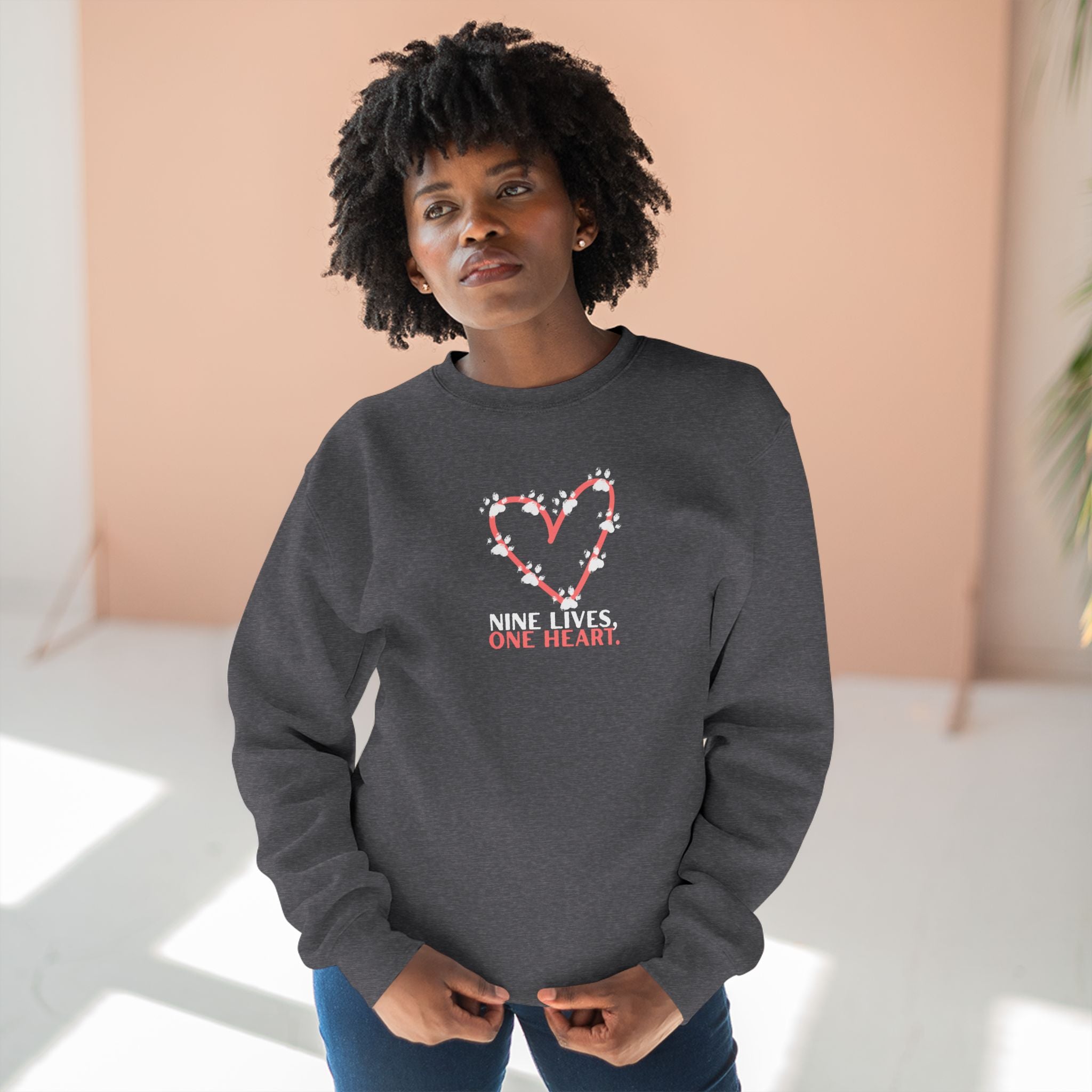 Nine Lives, One Heart – Cat Lover Sweatshirt