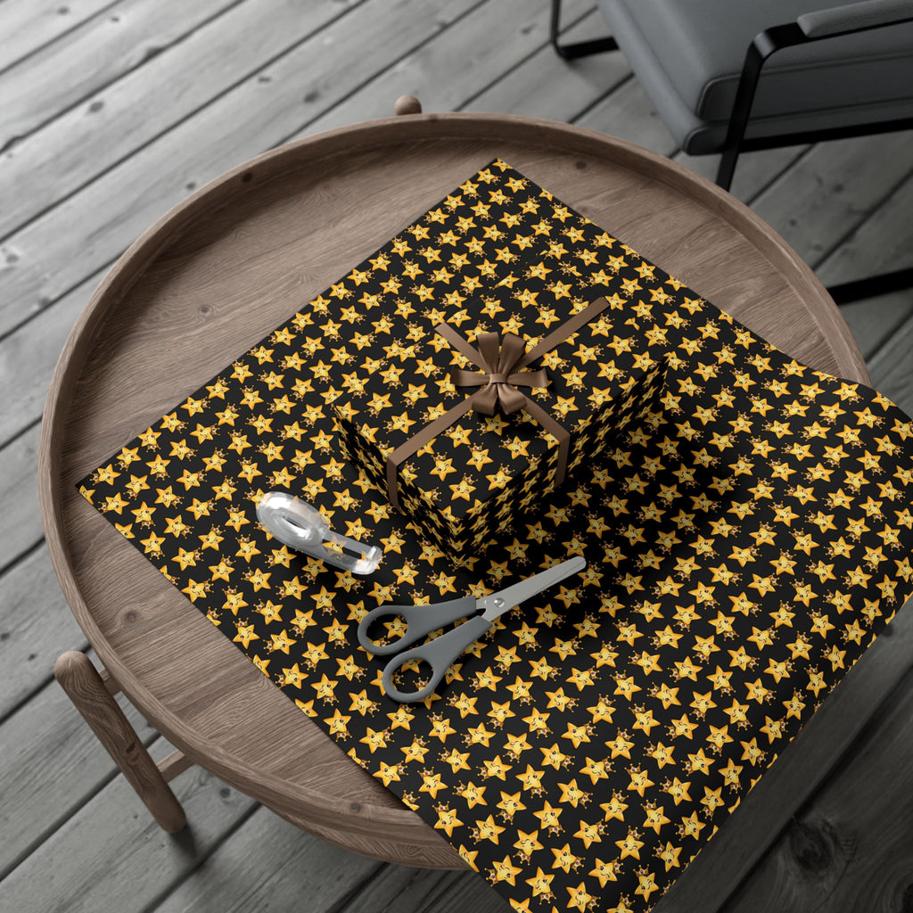 Main Character Crowned Star Wrapping Paper | Cute Black & Gold Gift Wrap