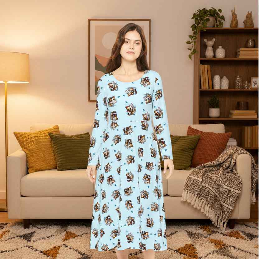 Butterfly Chaser Kitten Long Sleeve Skater Dress