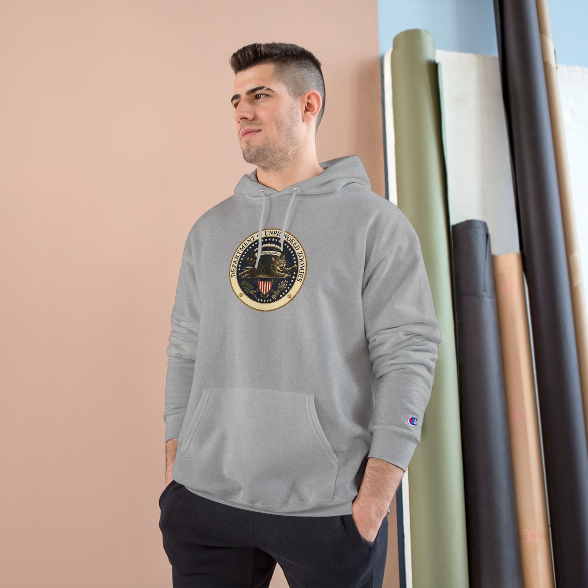 Department of Unprovoked Zoomies Champion Hoodie | Funny Cat Seal Sweatshirt