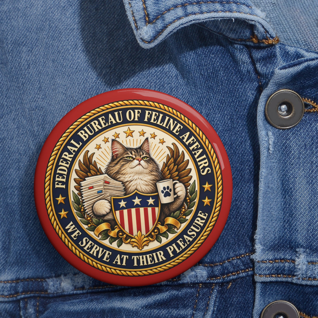 Federal Bureau of Feline Affairs Pin Button | Funny Cat Lover Gift | Official Cat Agency Seal