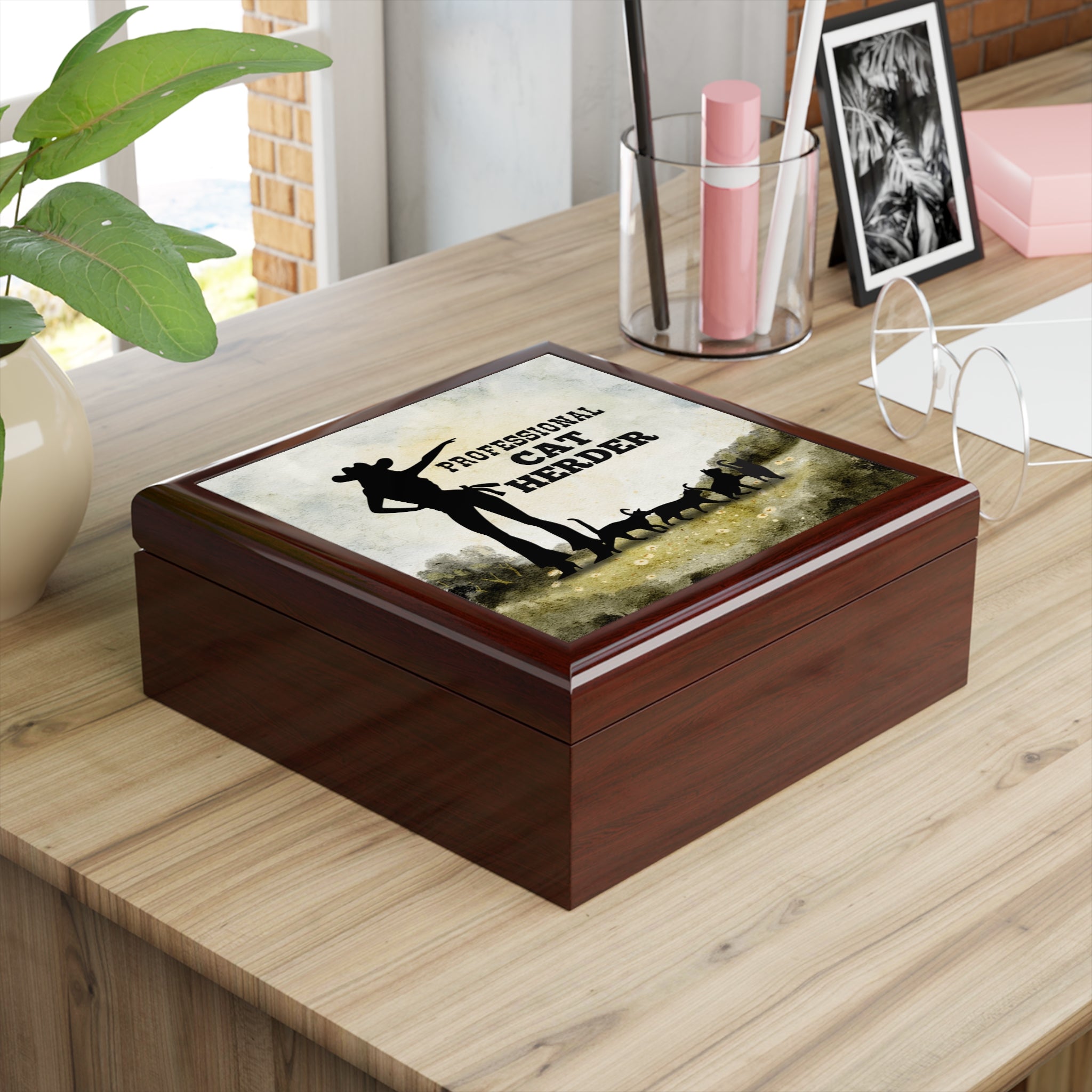 Photo depicting the ​Professional Cat Herder Jewelry Box from EpiAl's Shop.