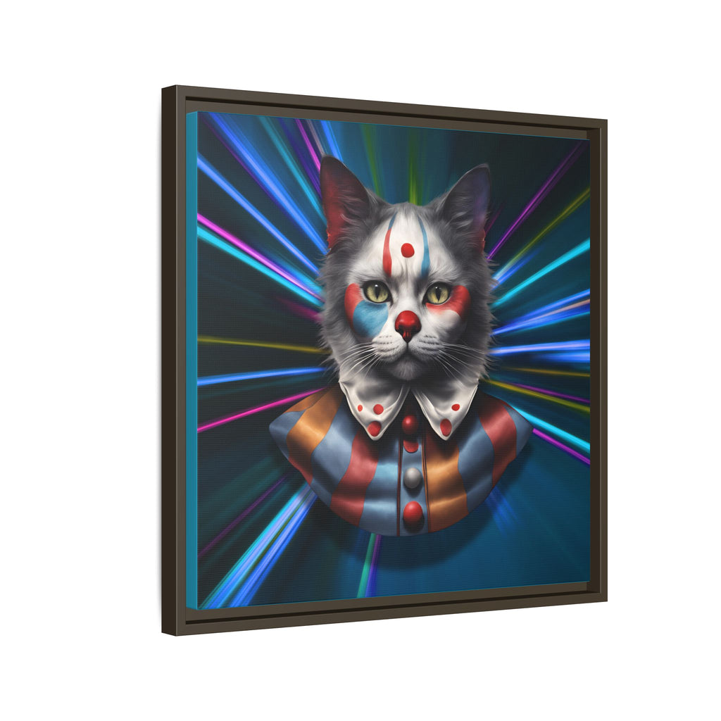 Colorful Cat Clown Framed Canvas Art – Quirky Home Decor for Pet Lovers