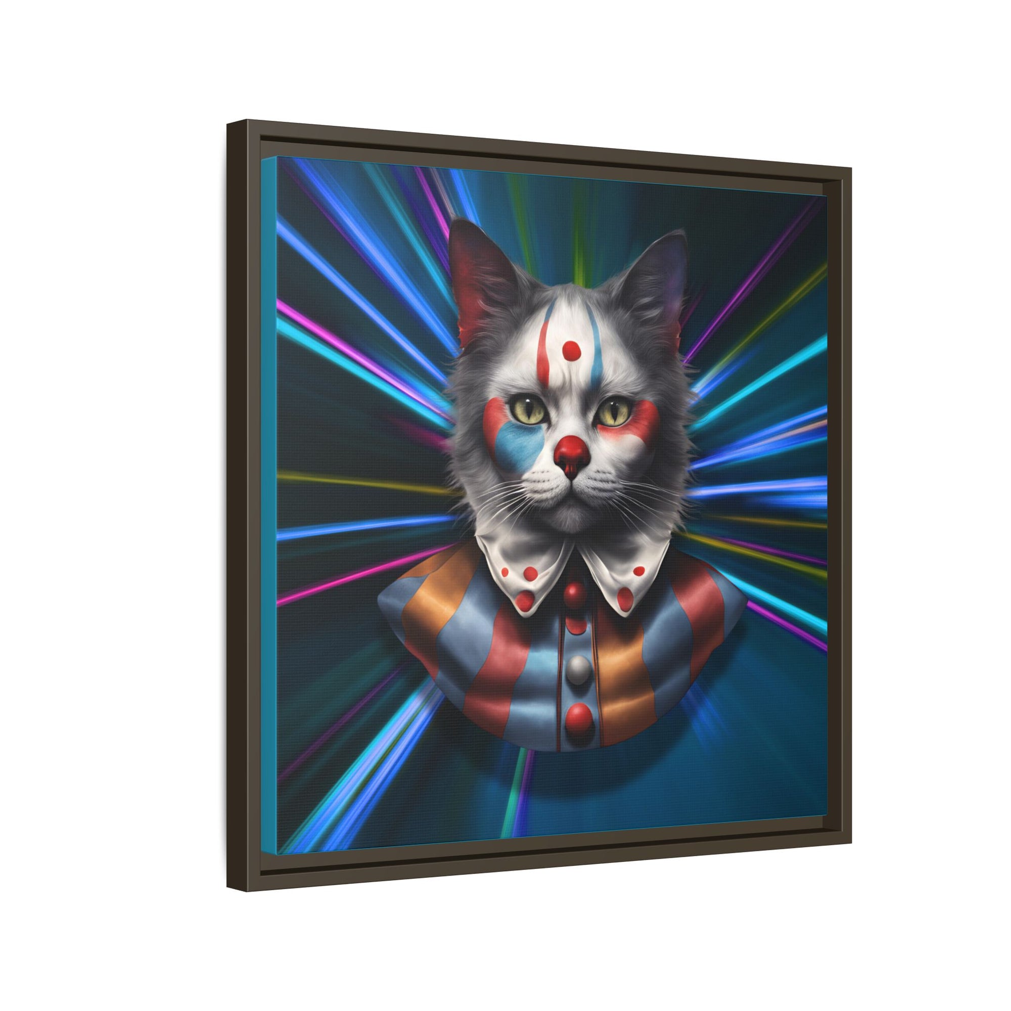 Colorful Cat Clown Framed Canvas Art – Quirky Home Decor for Pet Lovers