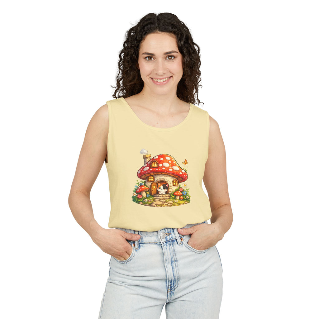 Whimsical Mushroom Cottage Women’s Garment-Dyed Tank Top