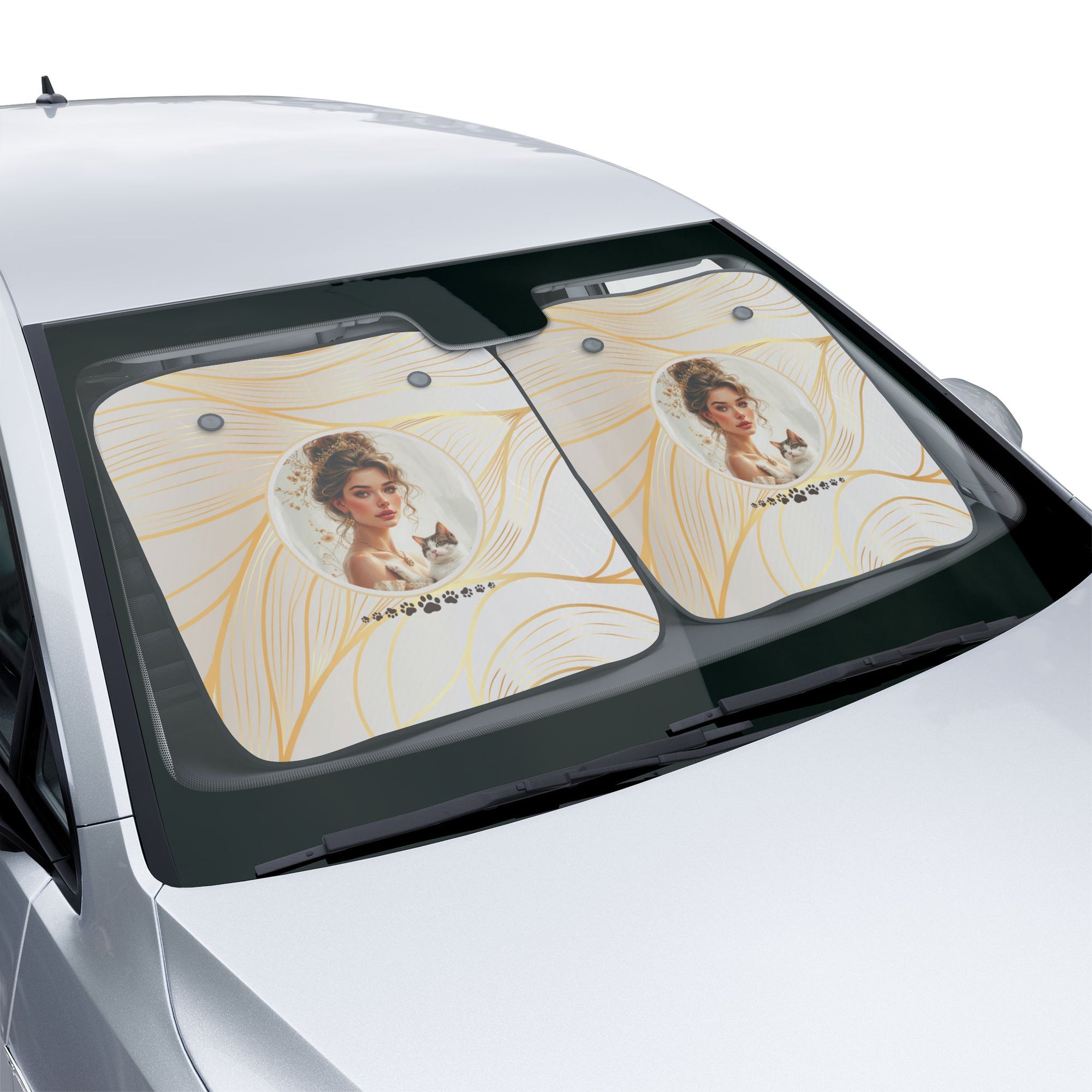 Stylish Car Sun Shades with Elegant Cat Lady Design