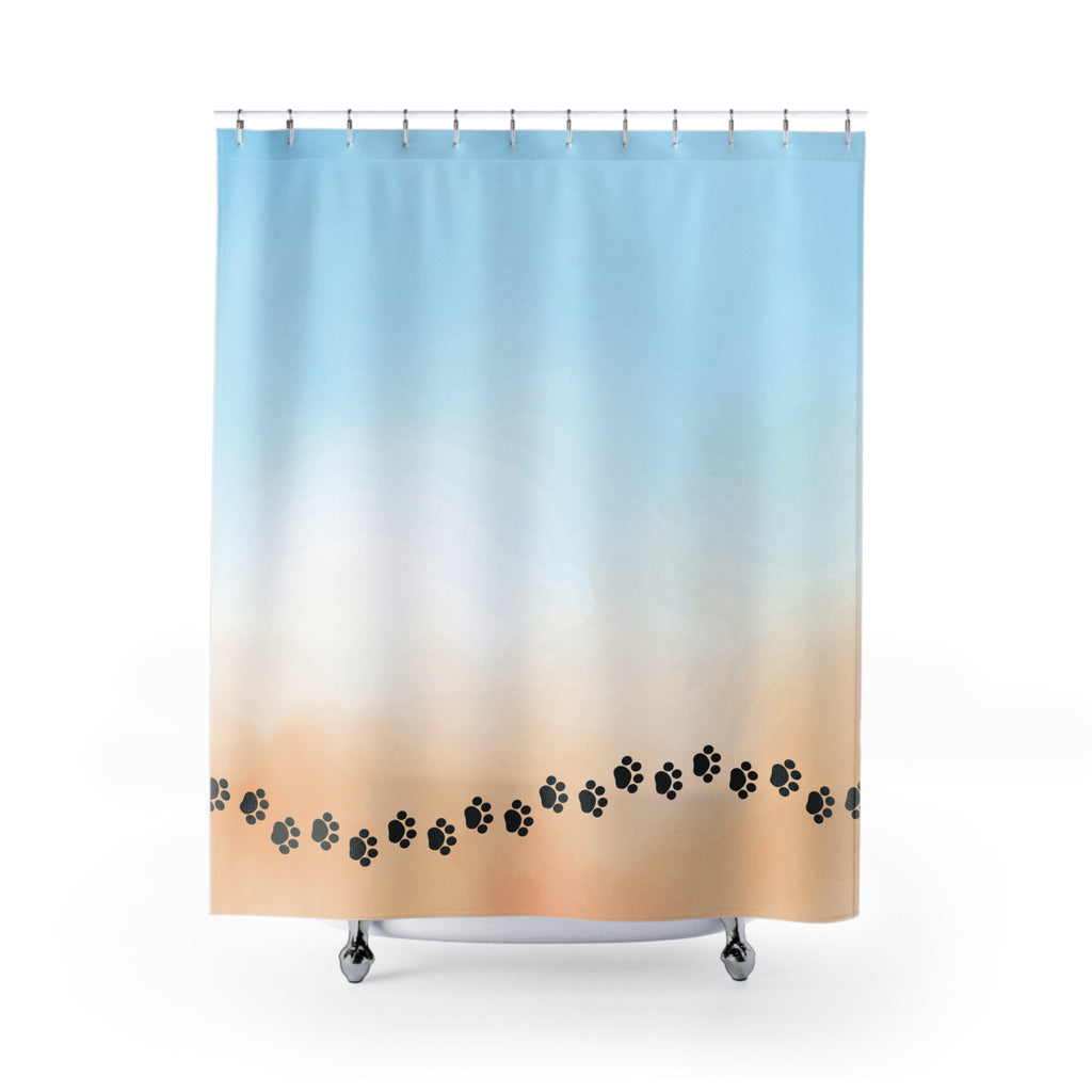 Beach Vibe Shower Curtain with Paw Prints Printify