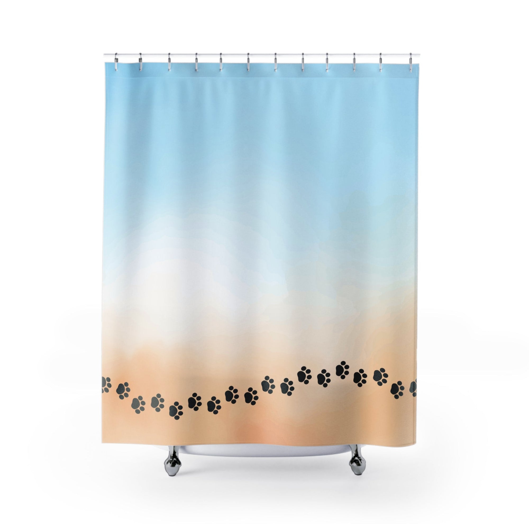 Beach Vibe Shower Curtain with Paw Prints Printify