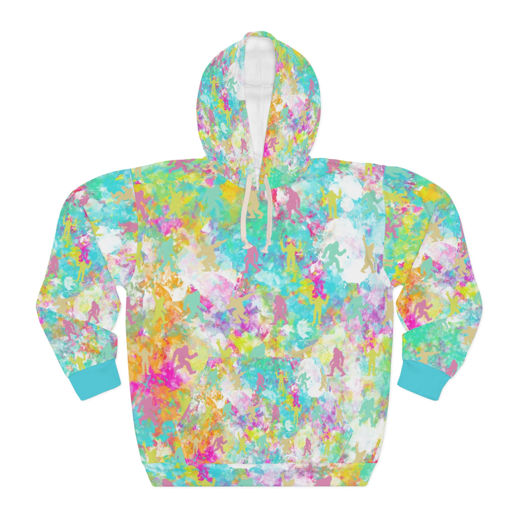 Hide & Squatch Tie-Dye Hoodie | Colorful Hidden Bigfoot All-Over Print