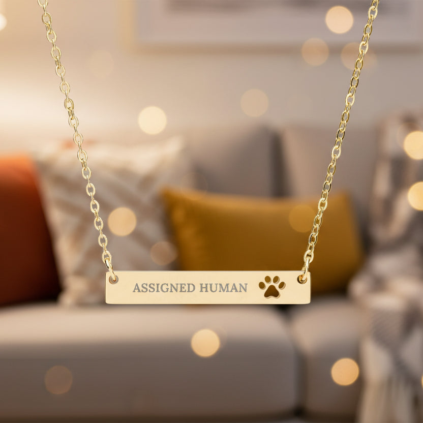 Assigned Human Bar Necklace | Cat Love Engraved Necklace