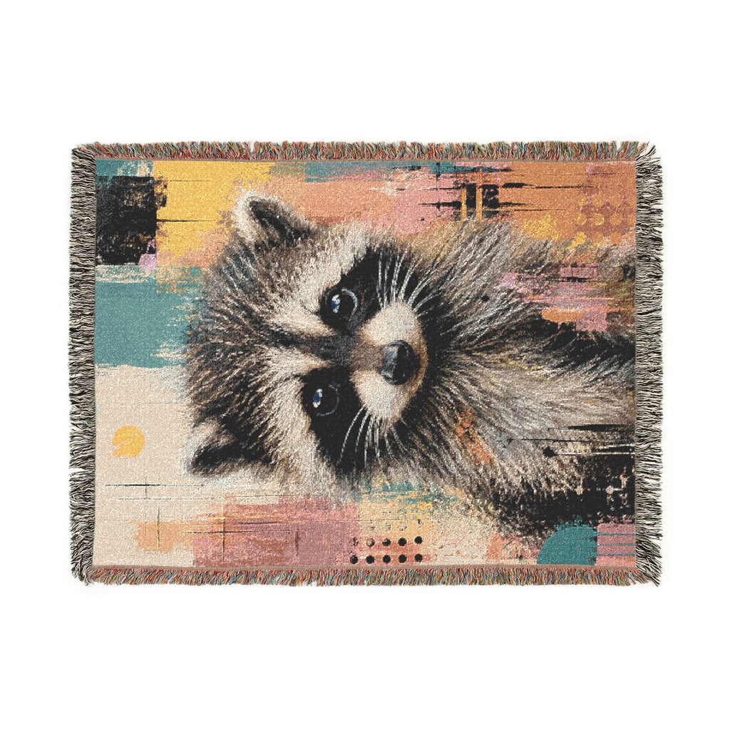 Jimothy the Raccoon Abstract Woven Throw Blanket with Fringe