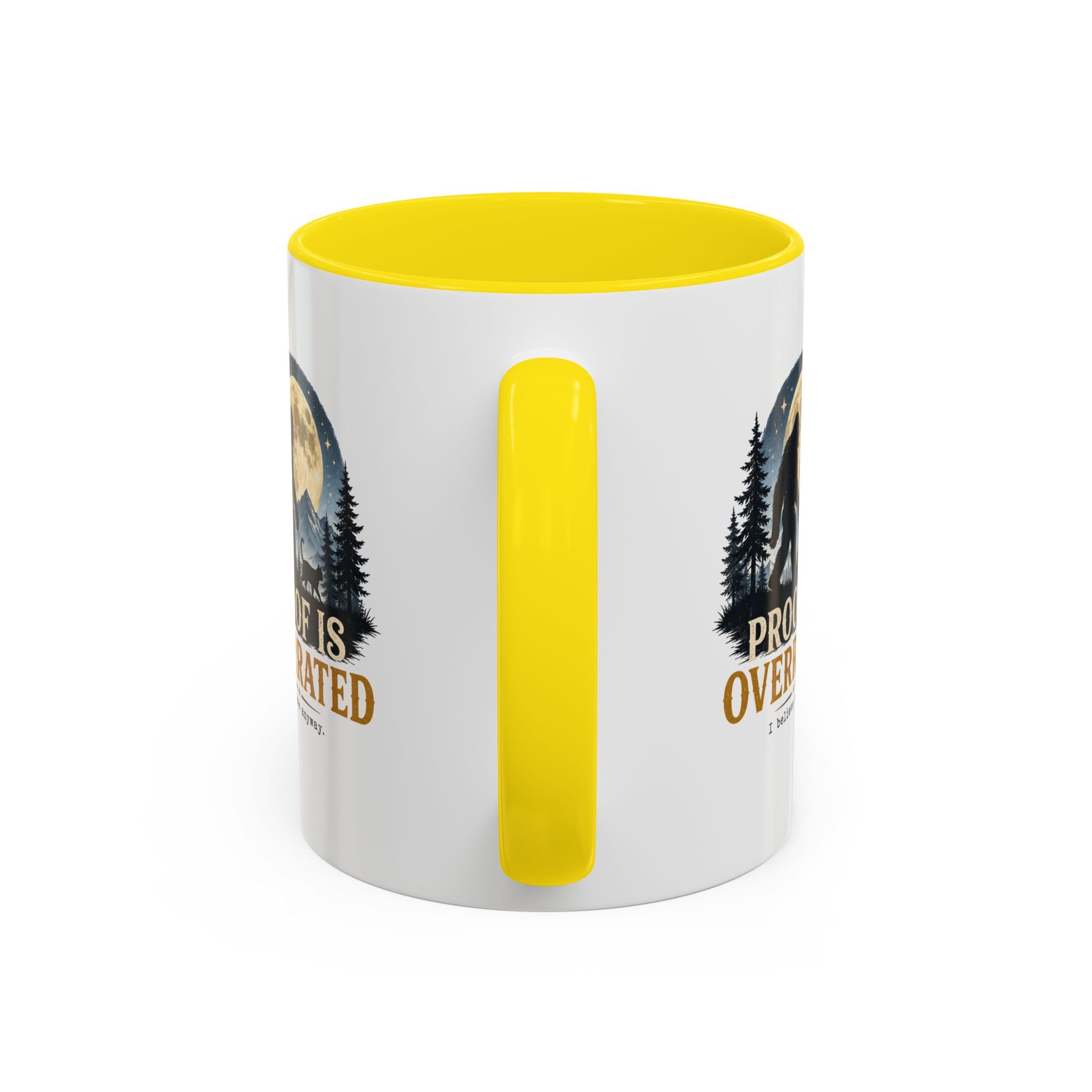 Proof Is Overrated Sasquatch & Black Cat Accent Mug