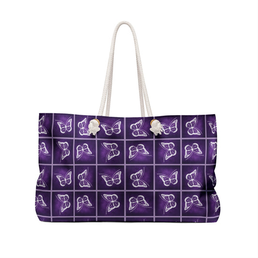 Elegant Purple Butterfly Print Weekender Bag
