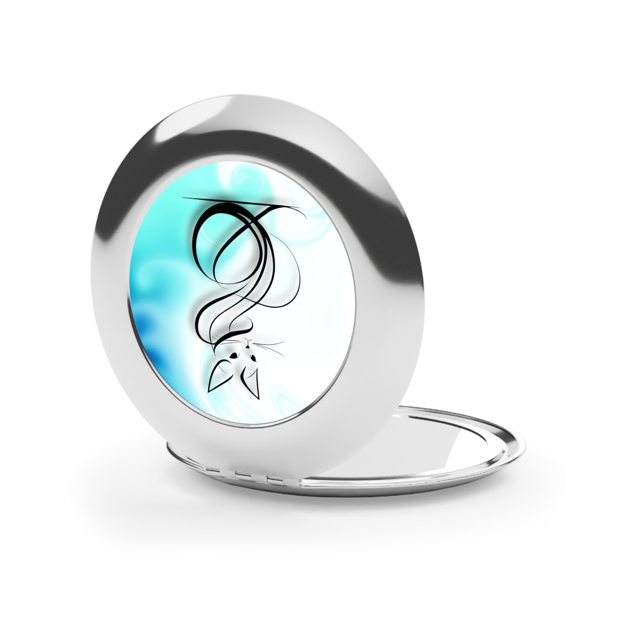 Elegant Swirly Cat Design Compact Travel Mirror
