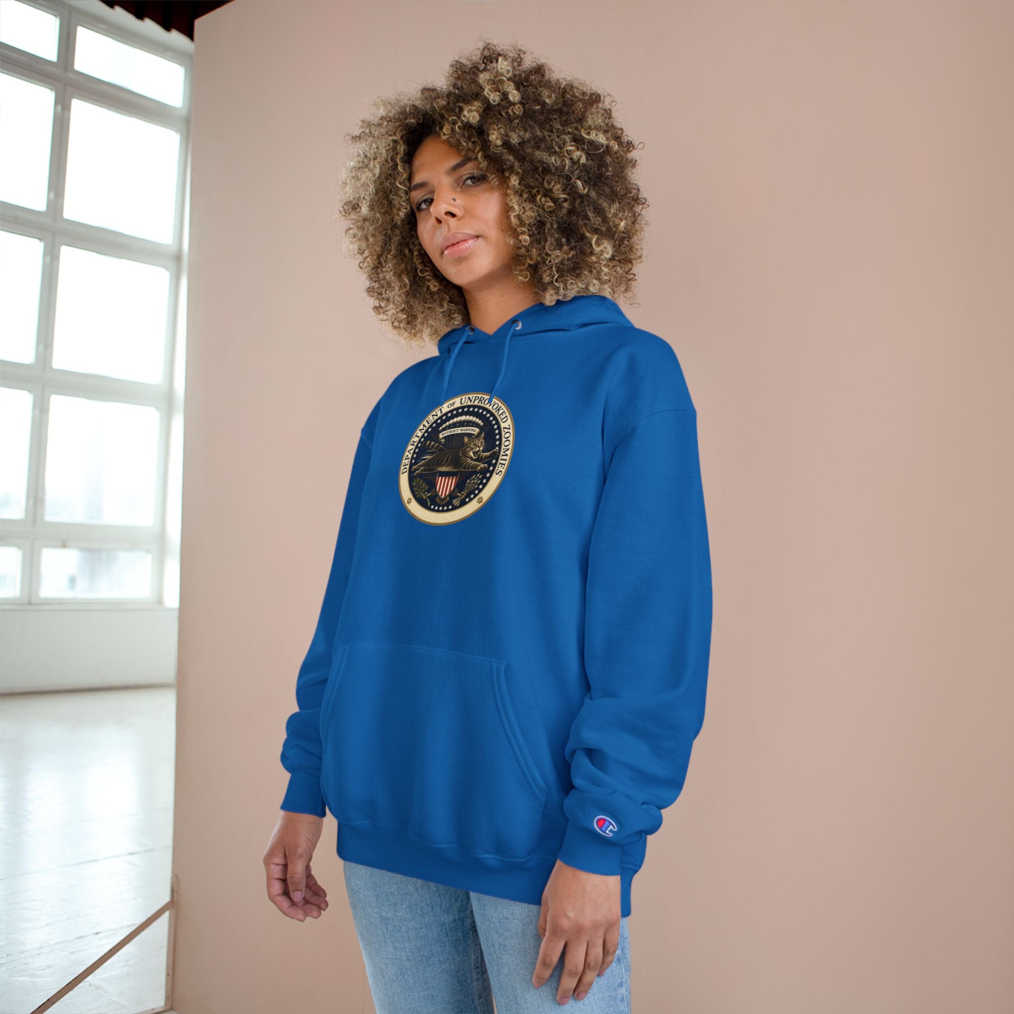 Department of Unprovoked Zoomies Champion Hoodie | Funny Cat Seal Sweatshirt