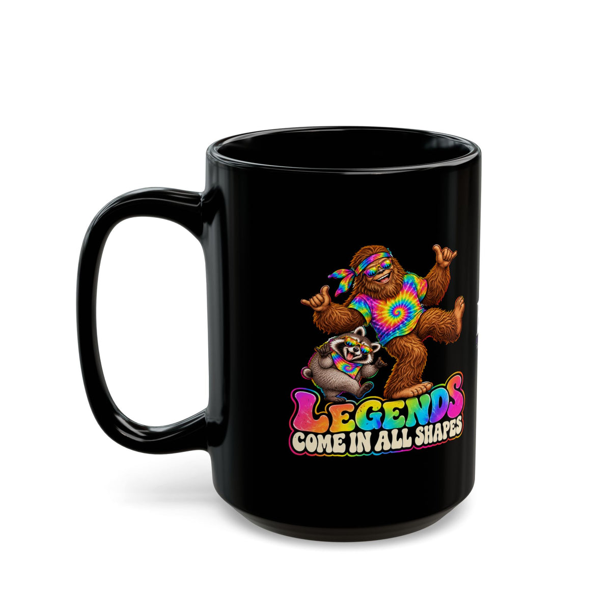 Legends Come in All Shapes | Bigfoot & Jimothy Raccoon Black Ceramic Mug (11oz/15oz)