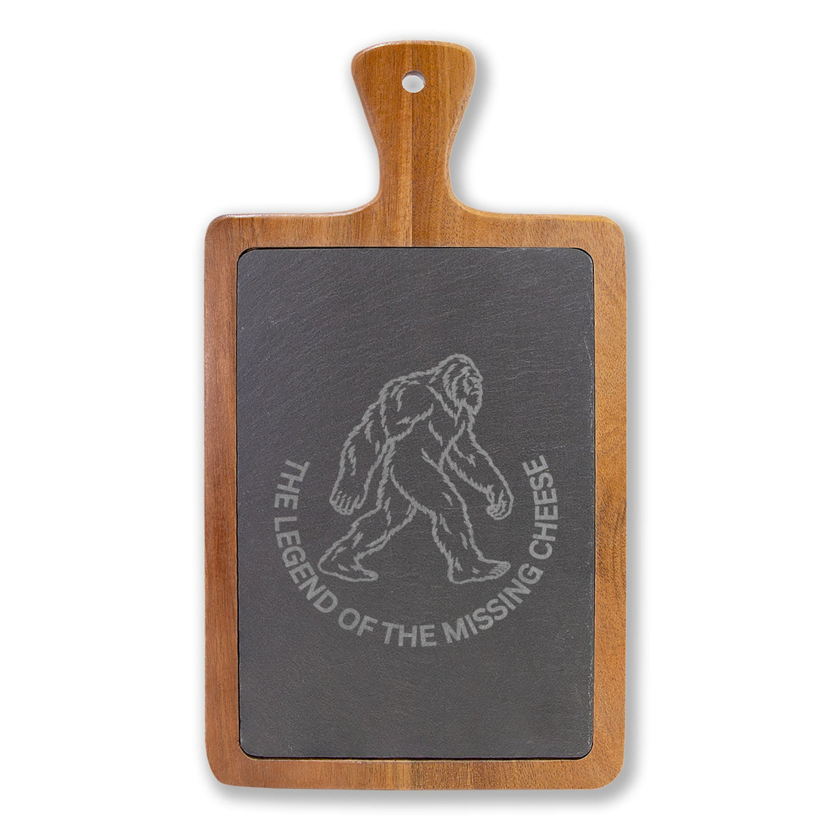 Bigfoot Charcuterie Board | The Legend of the Missing Cheese | Engraved Slate & Acacia Wood Cheese Board