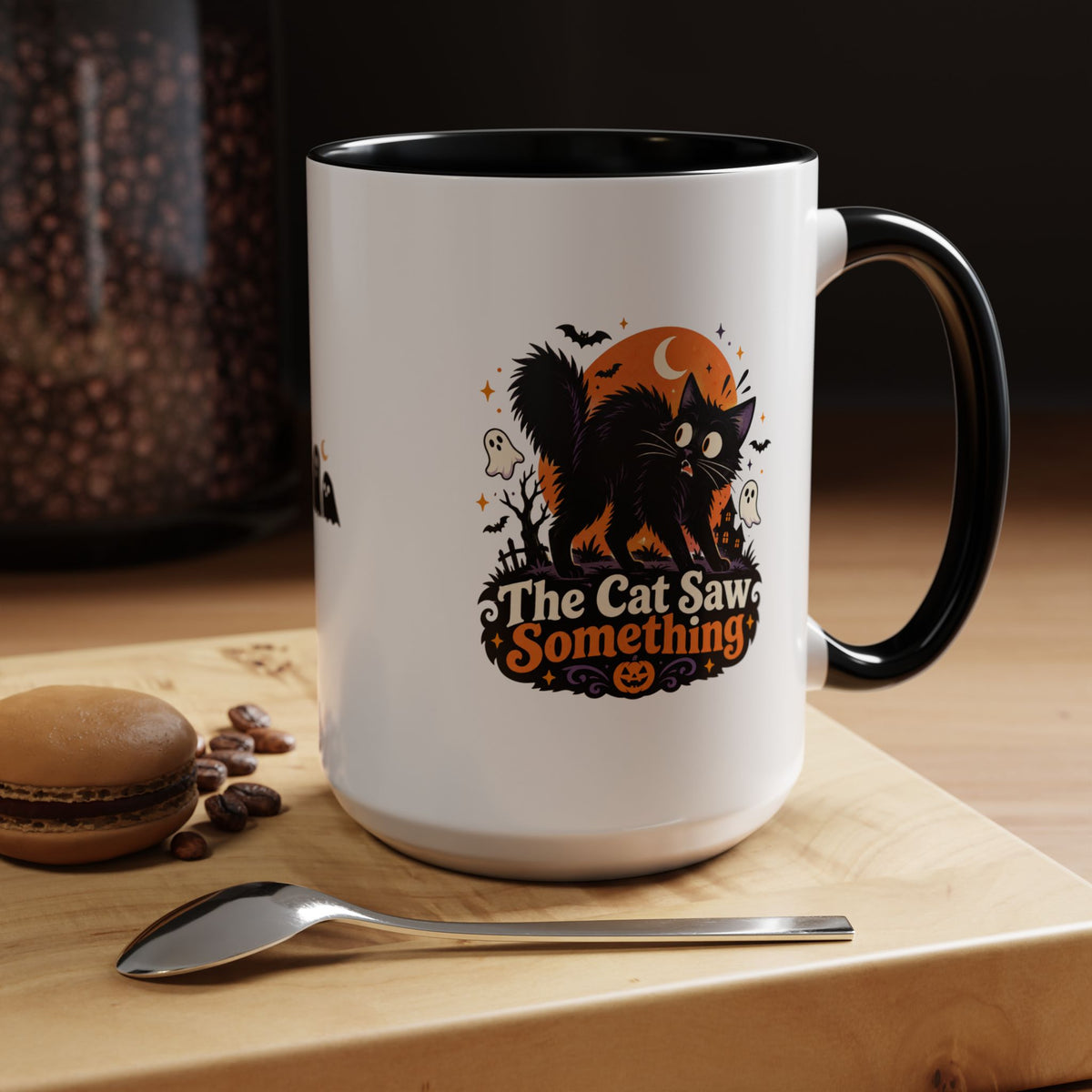 The Cat Saw Something Halloween Black Cat Accent Mug