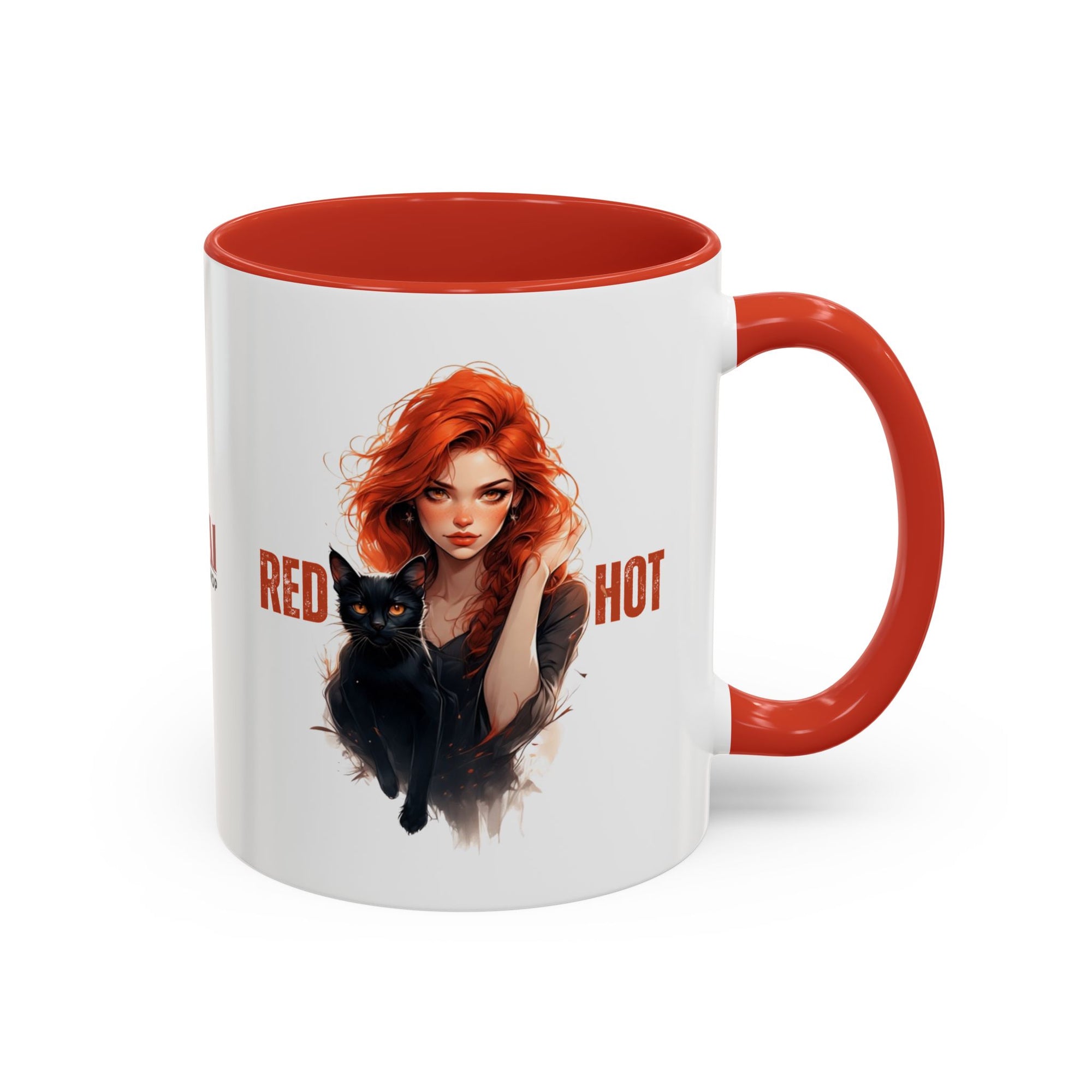 Red Hot Coffee Mug with Artistic Cat-Themed Design