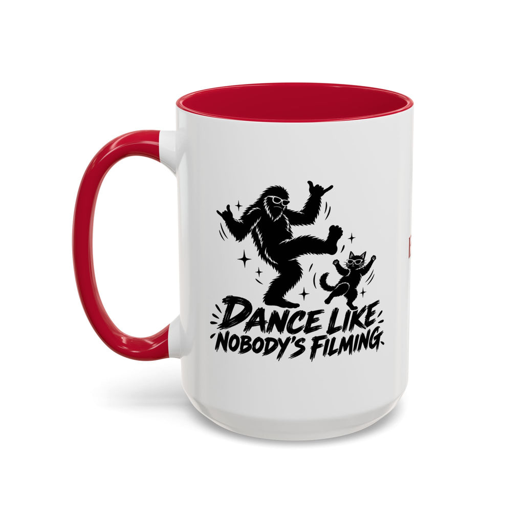 Dance Like Nobody's Filming | Funny Bigfoot & Cat Coffee Mug (11oz/15oz)