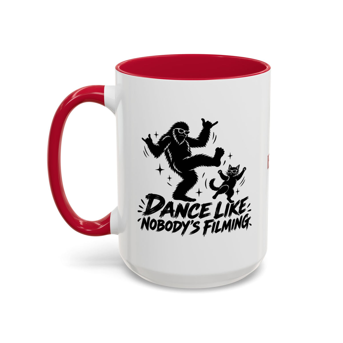 Dance Like Nobody's Filming | Funny Bigfoot & Cat Coffee Mug (11oz/15oz)