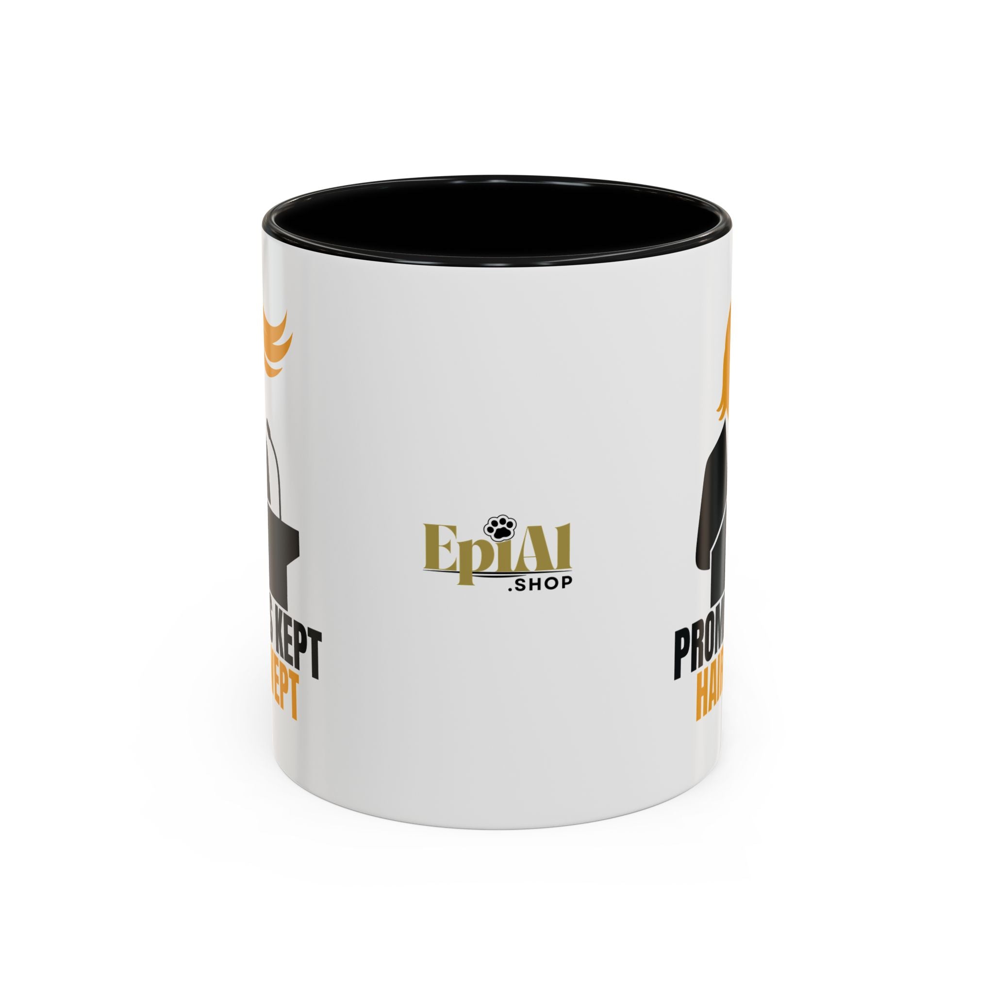 Promises Kept, Hair Swept — Two-Tone Coffee Mug (Political Parody)