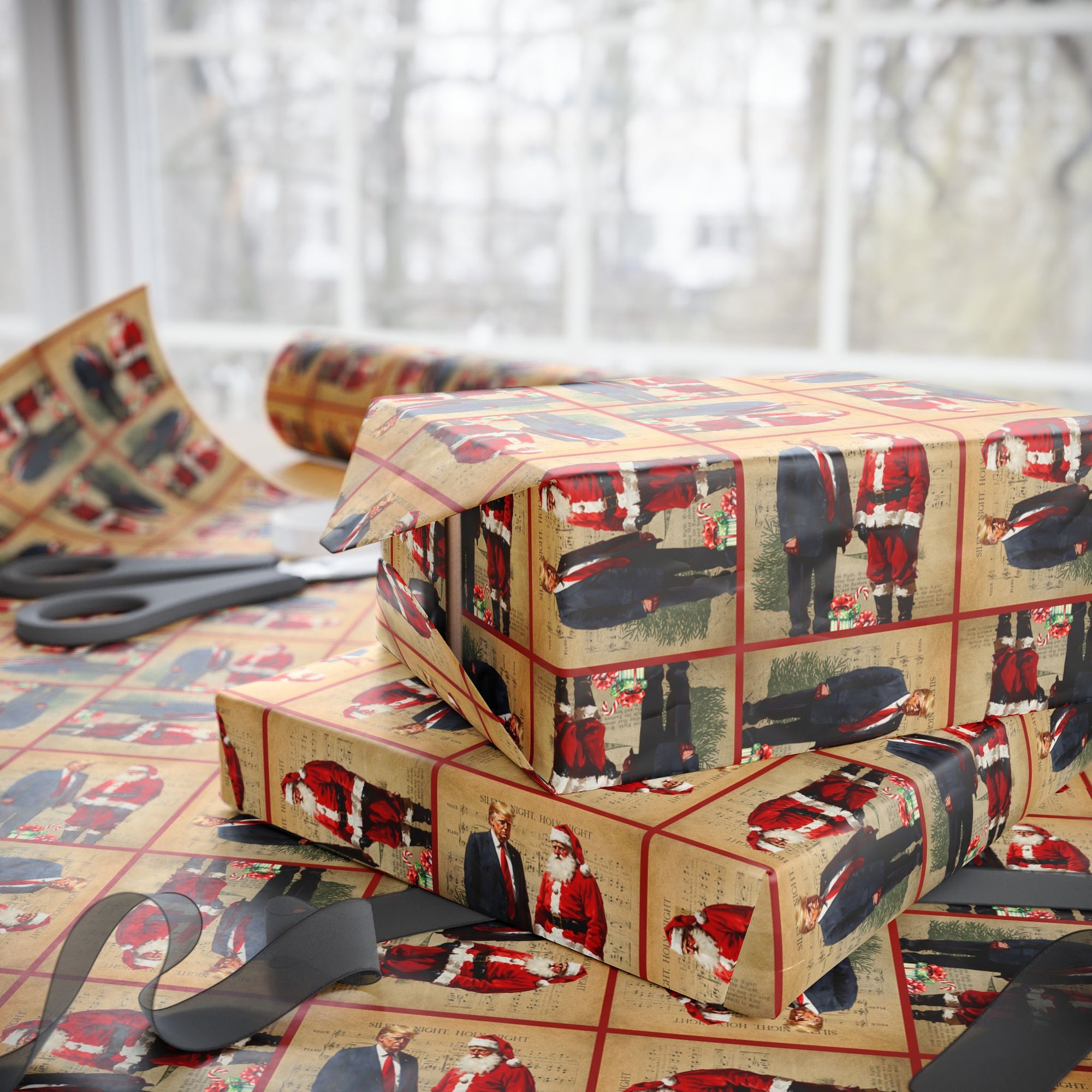 Vintage Trump & Santa Holiday Wrapping Paper
