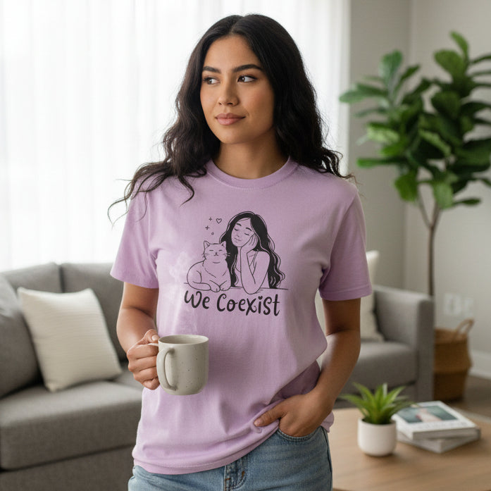 We Coexist T-Shirt – Minimalist Cat Lover Graphic Tee