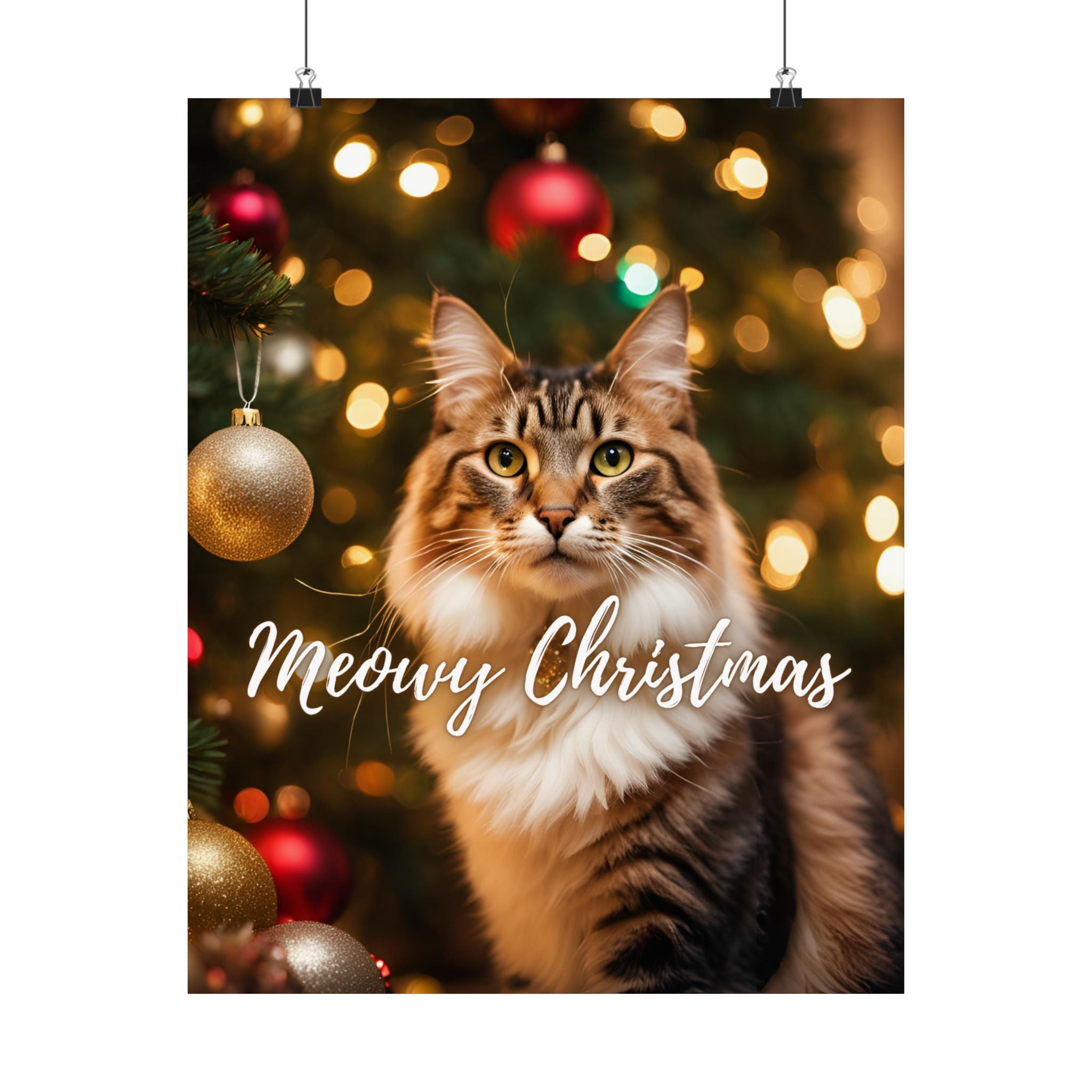 Photo depicting the ​Meowy Christmas Kitty Matte Vertical Posters from EpiAl's Shop.