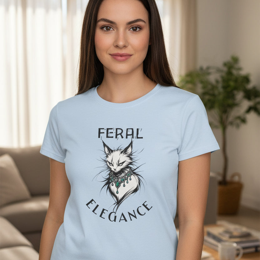 Feral Elegance Women’s Graphic T-Shirt – Wild Luxury Cat Design