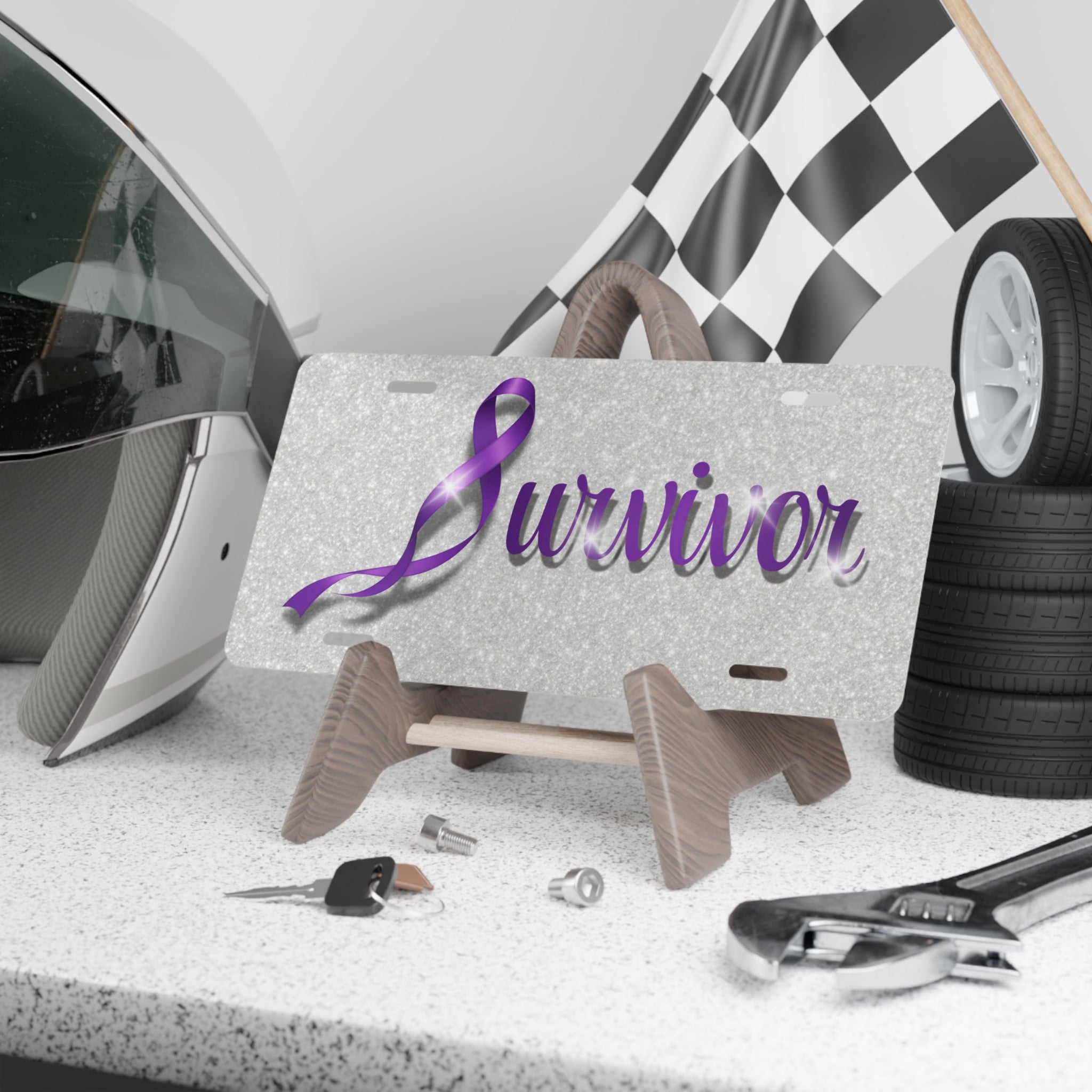 Survivor Epilepsy Awareness Vanity Plate – Purple Ribbon Front Car Tag