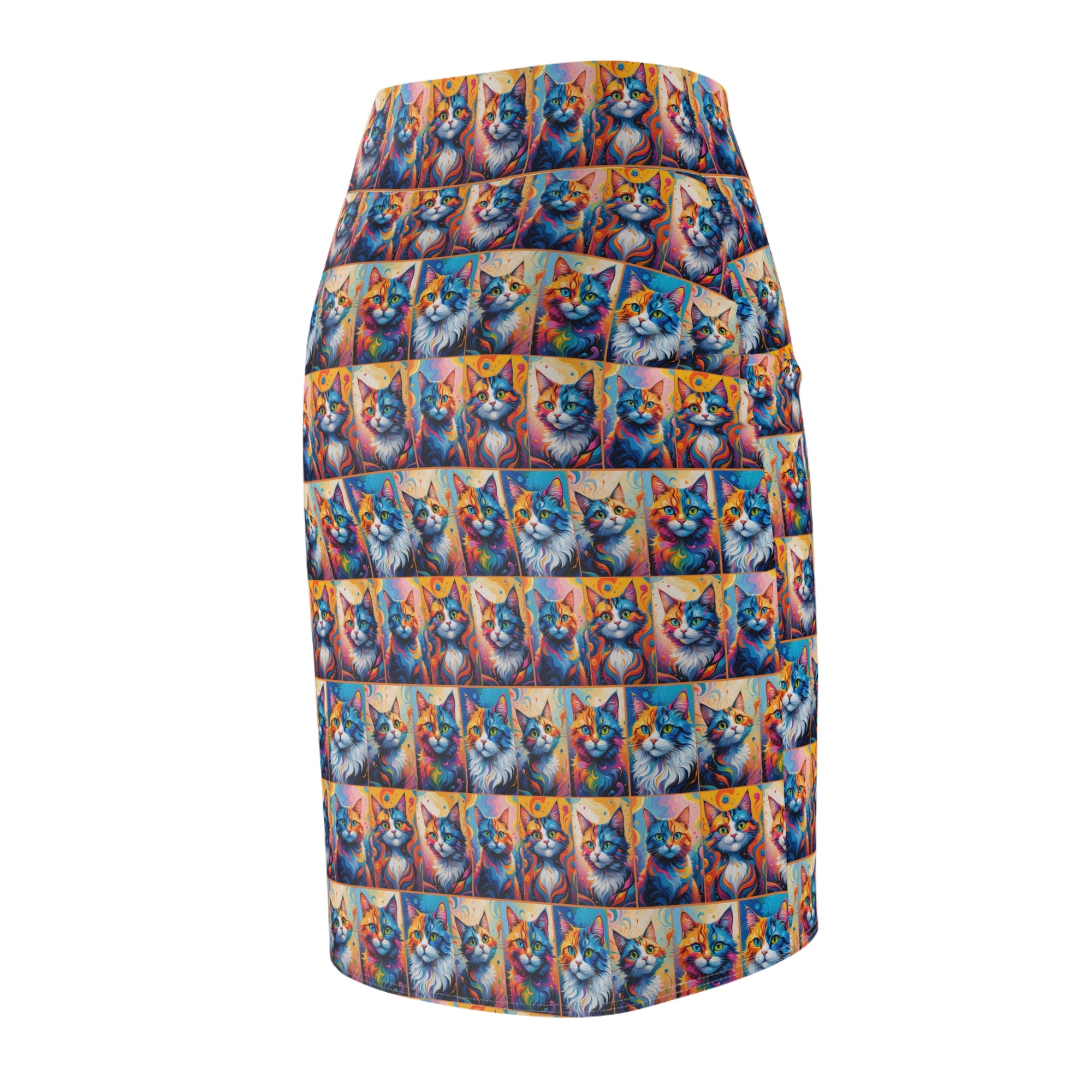Colorful Painted Cats Print Women's Pencil Skirt