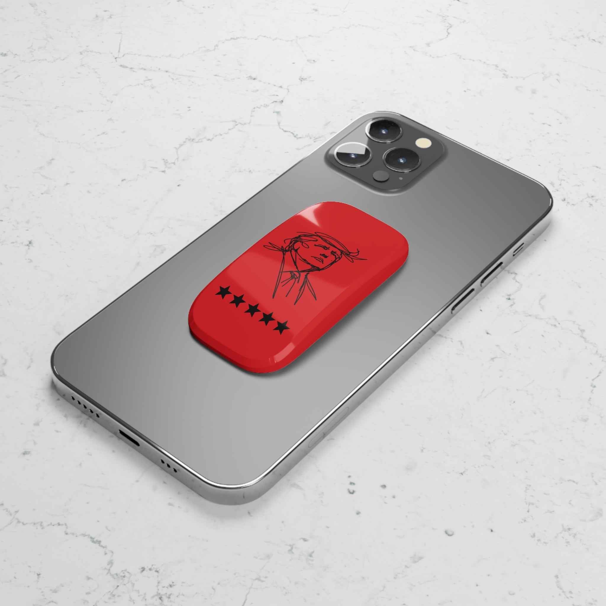 Swoop Guy Phone Grip – Minimal Line Portrait Pop Grip with Kickstand (Red Star Design)