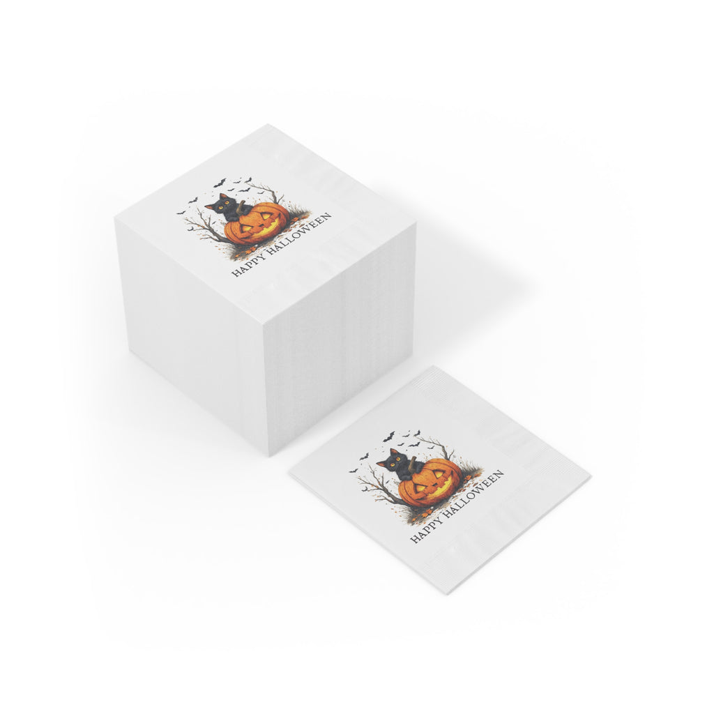 Halloween Themed Napkins with Cat and Pumpkin Design