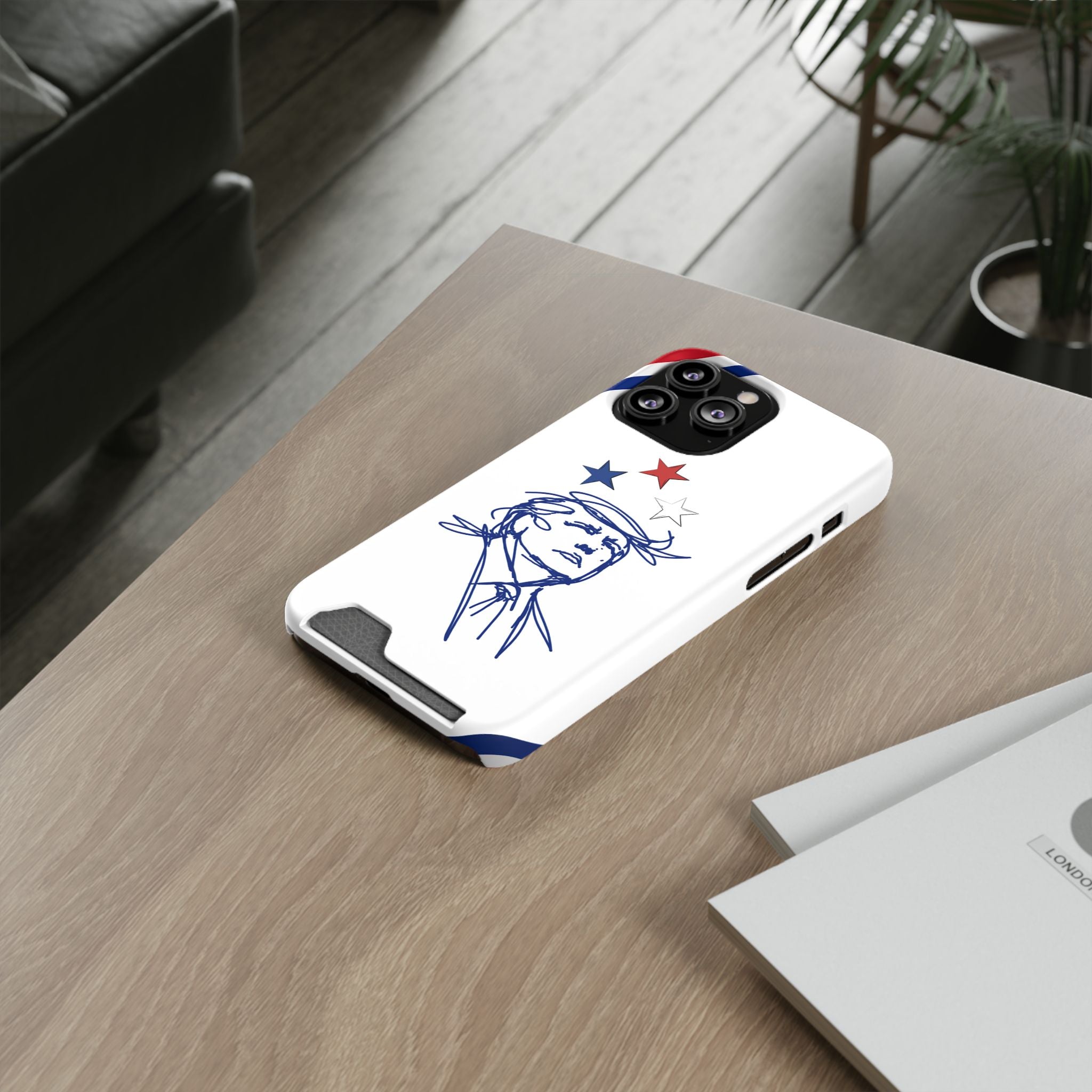 Swoop Guy iPhone Case – Minimal Line Portrait Patriotic Design, Slim Protective Case with Card Slot