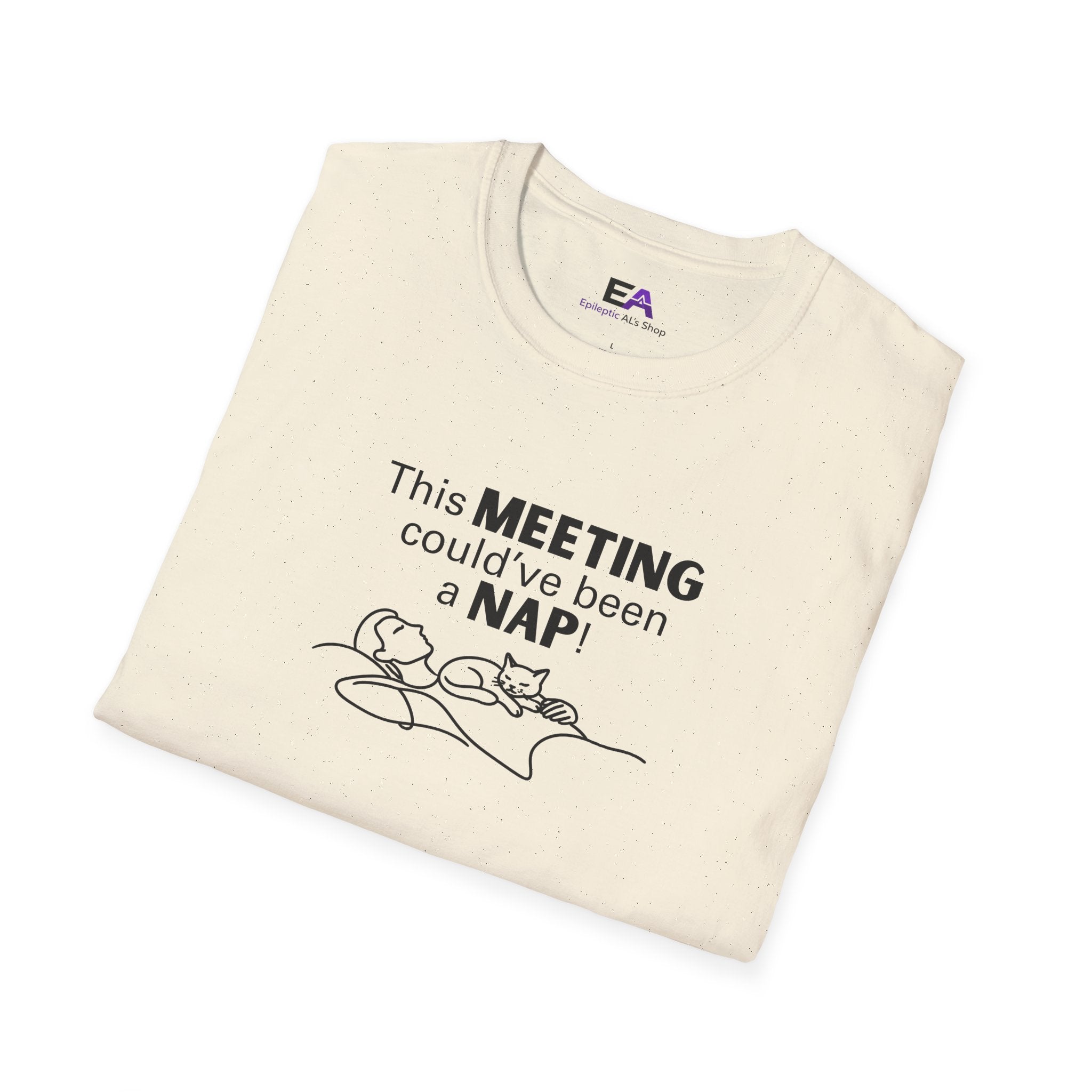 This Meeting Could’ve Been a Nap Cat T-Shirt – Minimalist Line Art Graphic Tee (Unisex)