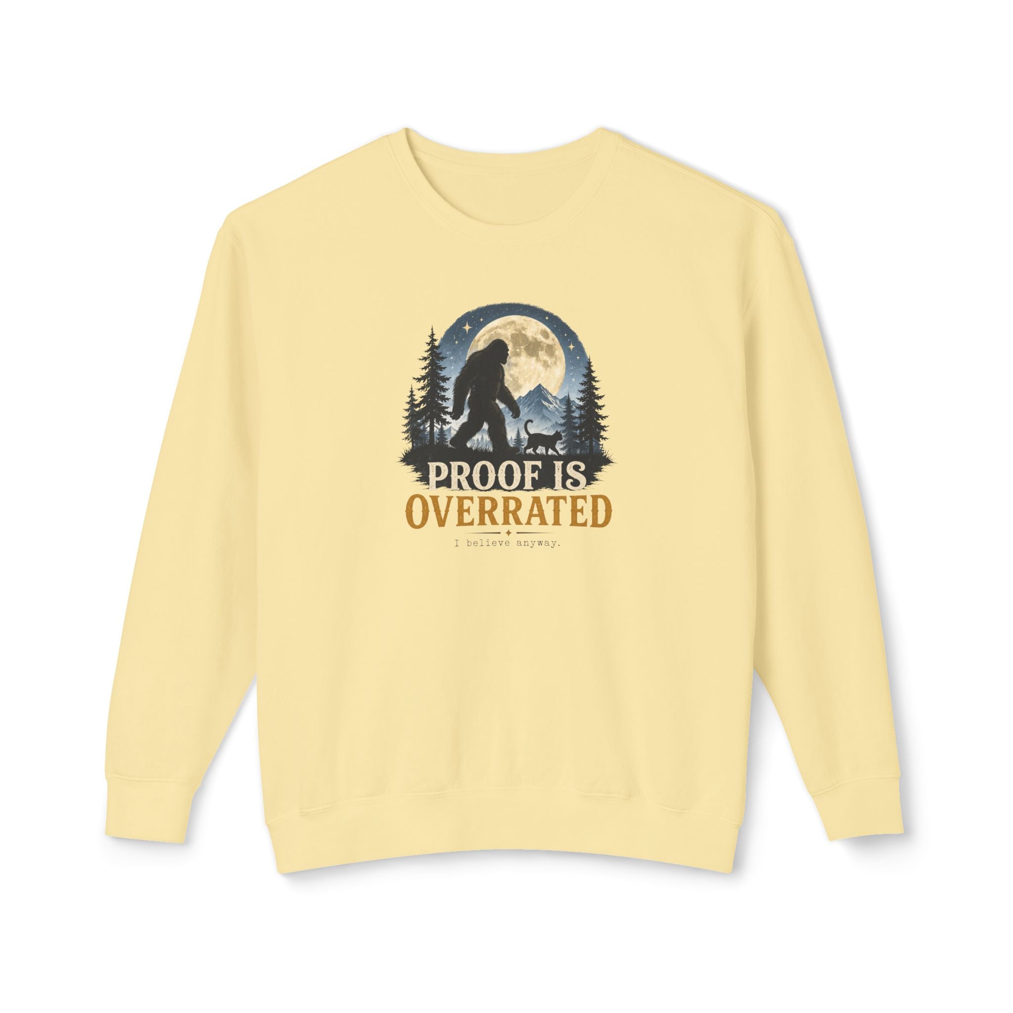 Proof Is Overrated Sasquatch & Cat Crewneck Sweatshirt