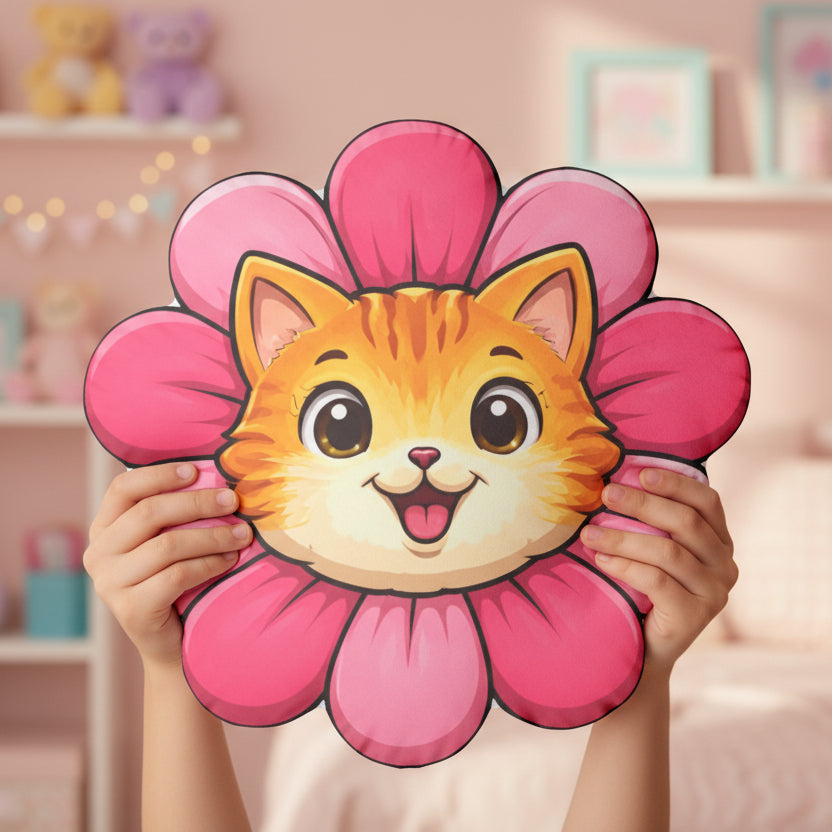 Happy Cat Flower Shaped Pillow