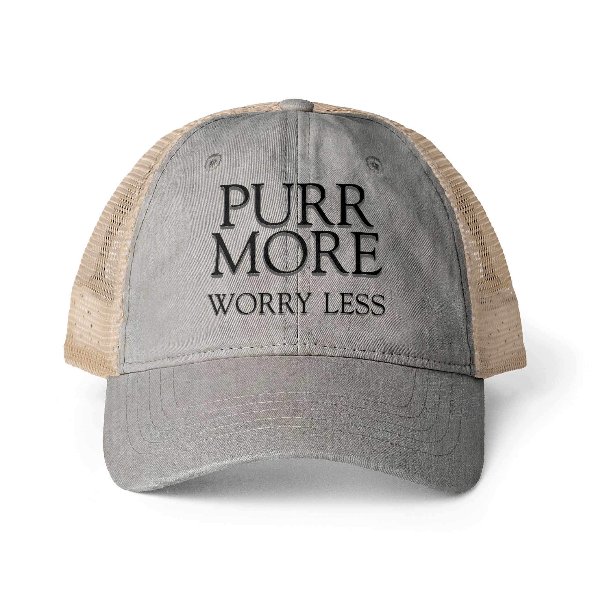 Purr More, Worry Less Women’s Ponytail Trucker Hat