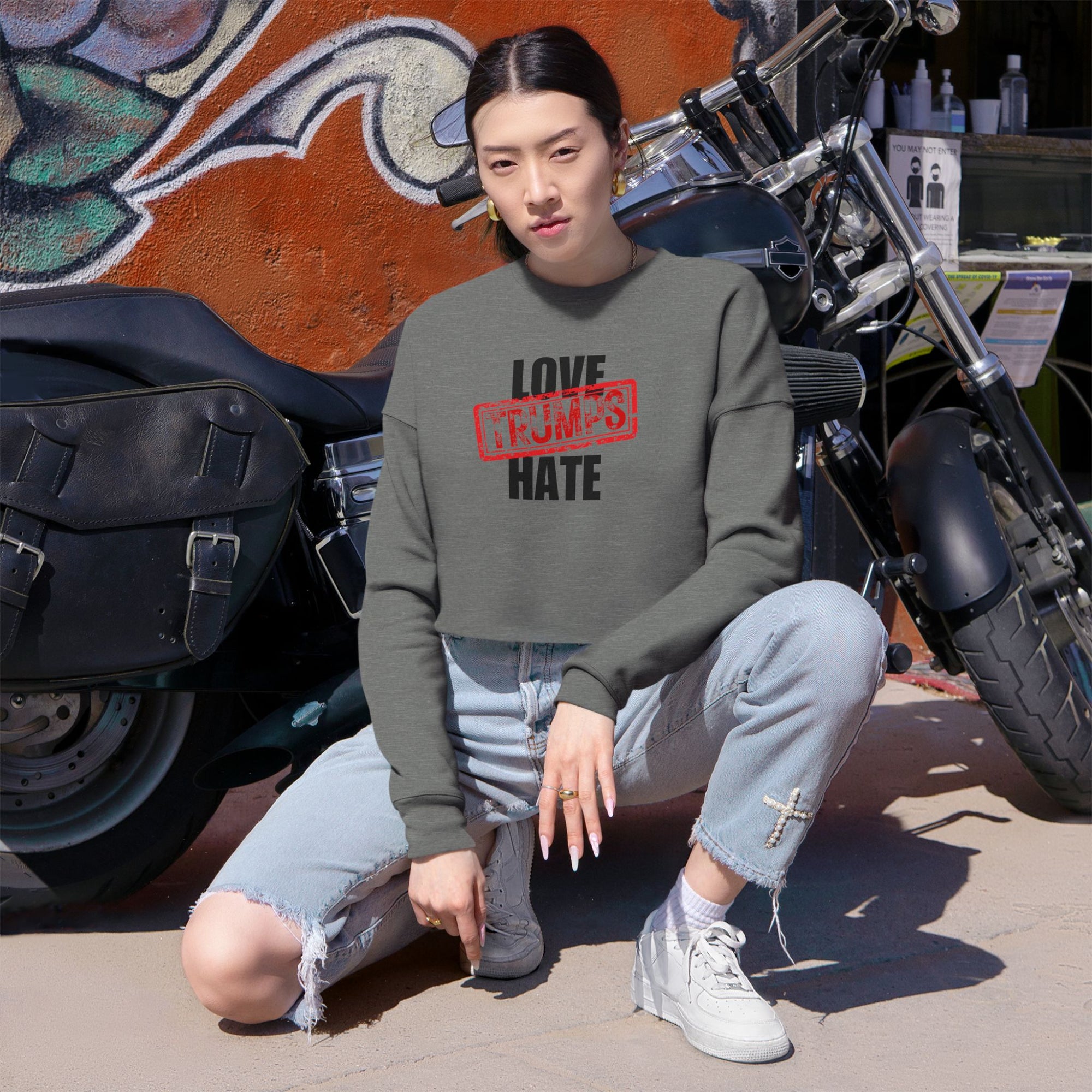 Love Trumps Hate Women's Cropped Sweatshirt