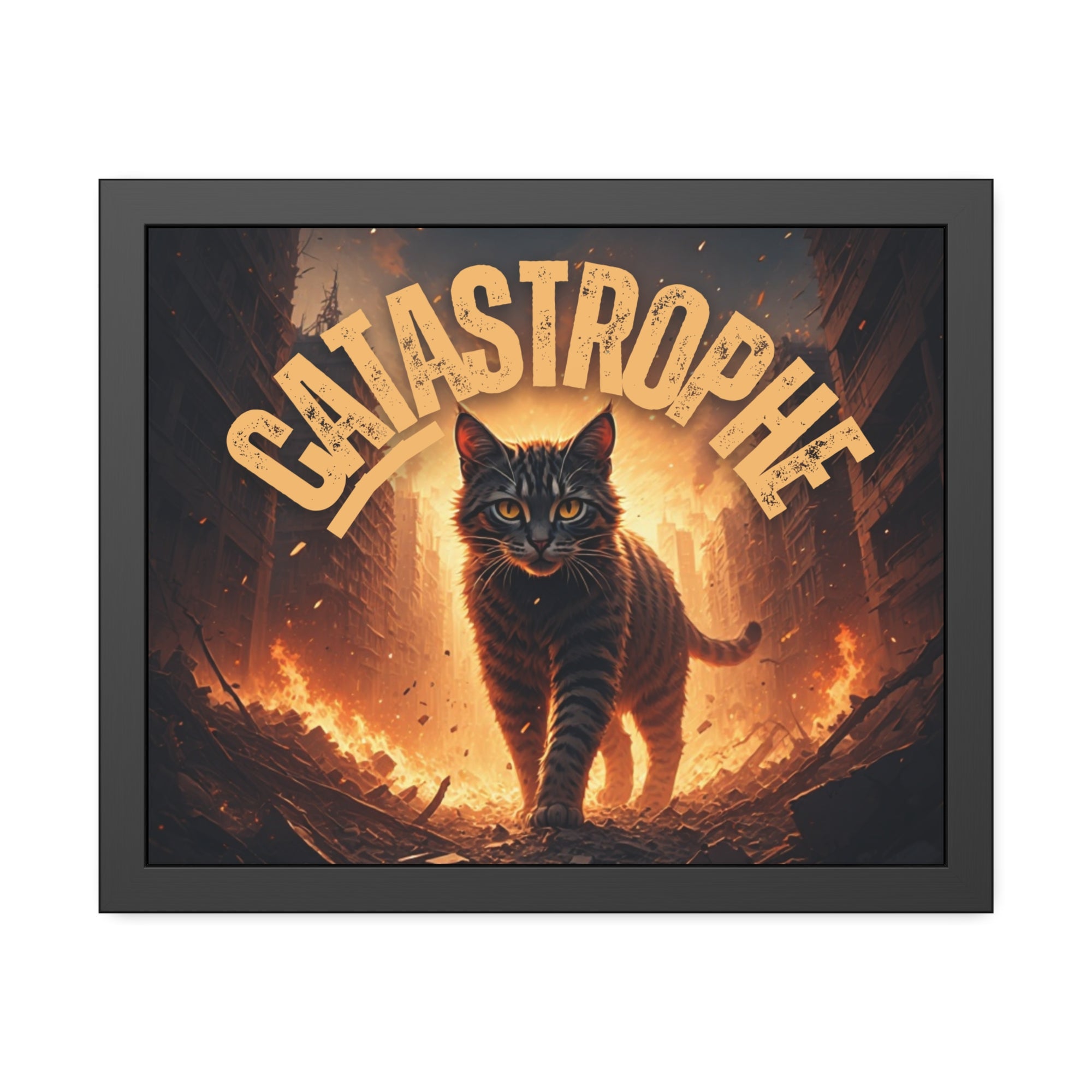 Framed Catastrophe Cat Poster Art, Quirky Cat Artwork