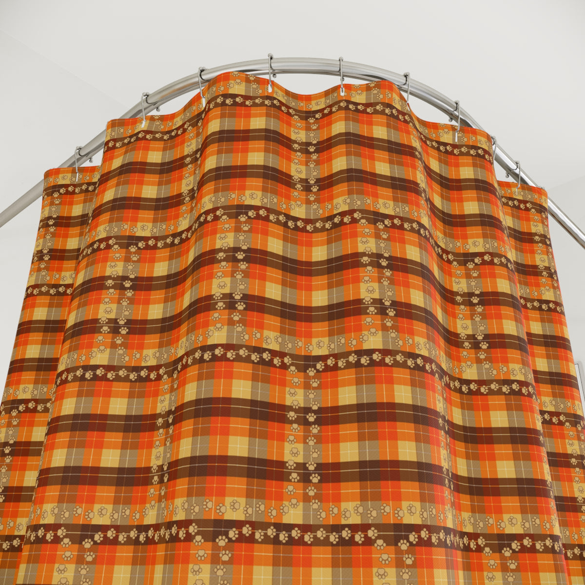 Cozy Plaid Shower Curtain with Paw Prints – Autumn Décor