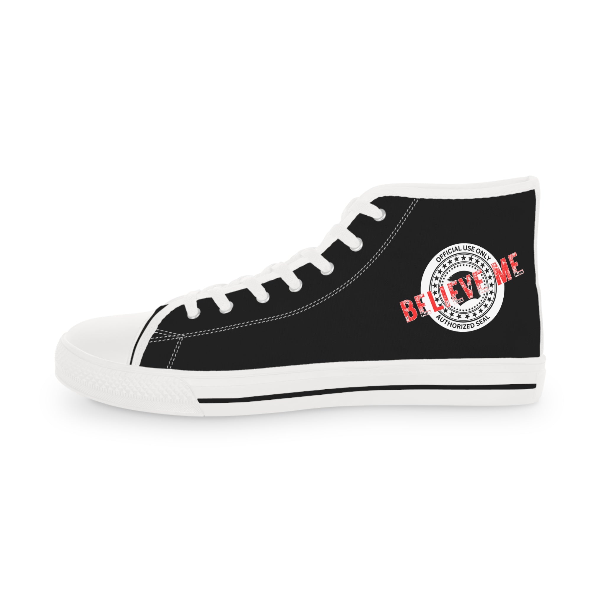 Believe Me Men’s High-Top Sneakers – Political Parody Statement Shoes