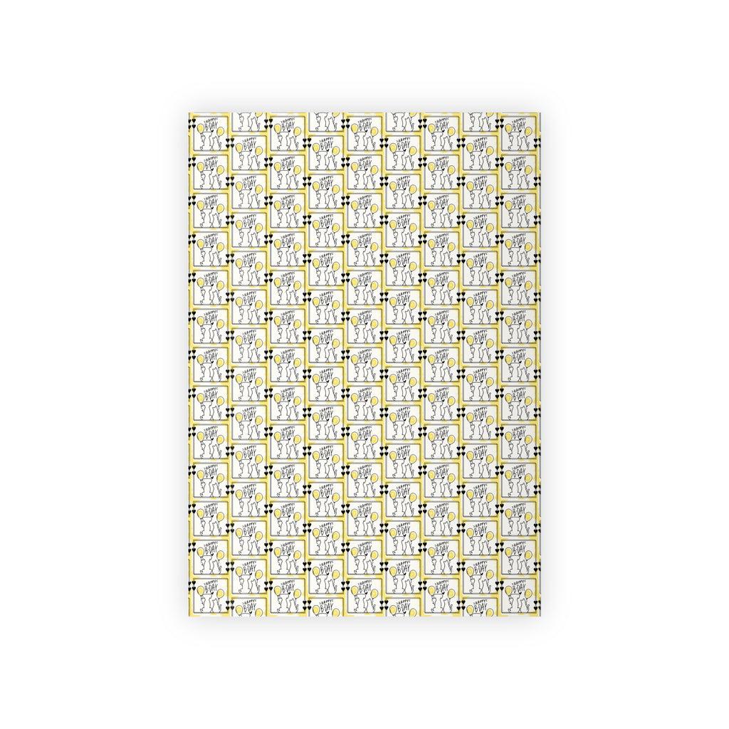 Dog & Cat Black & Yellow Birthday Gift Wrapping Paper Rolls, 1pc