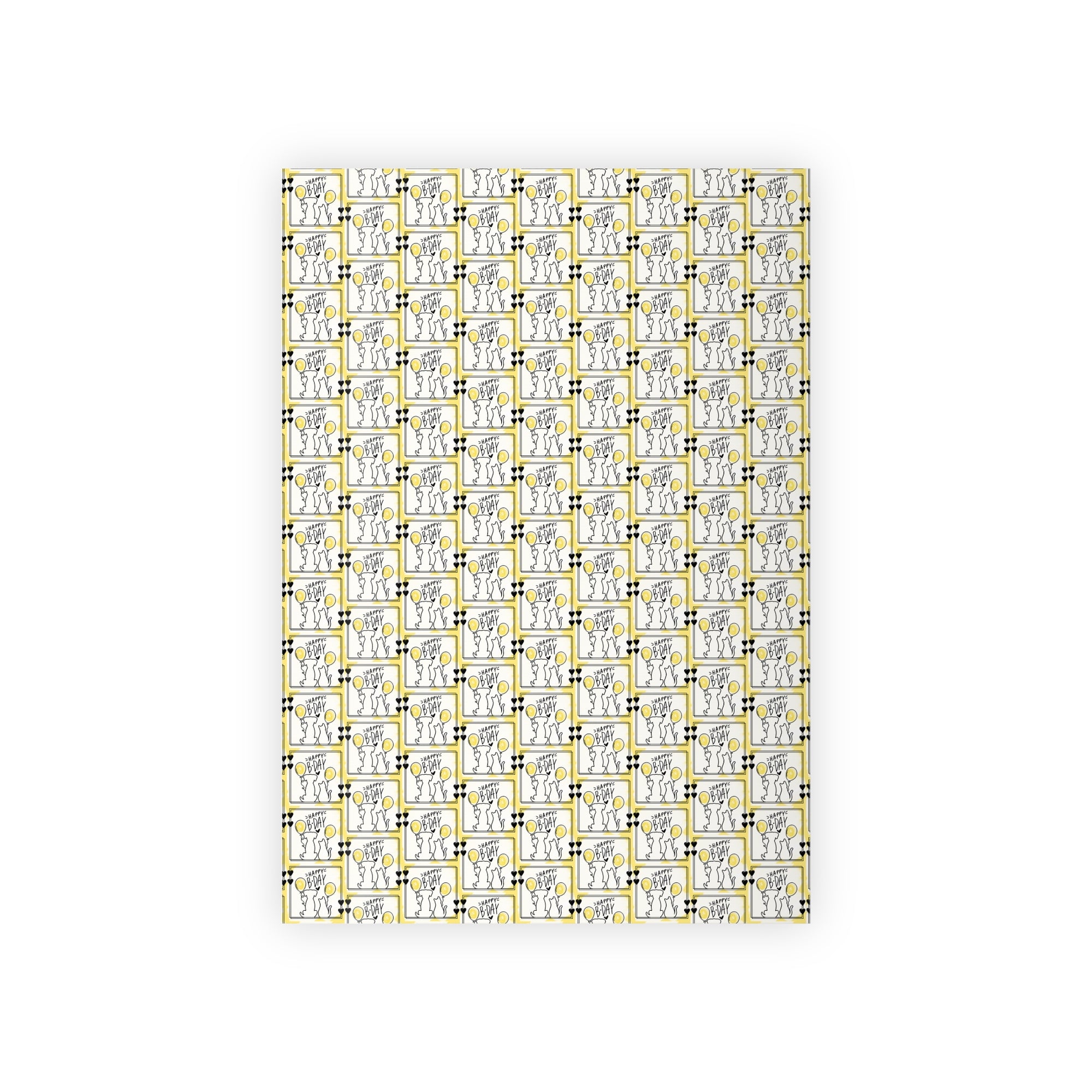 Dog & Cat Black & Yellow Birthday Gift Wrapping Paper Rolls, 1pc