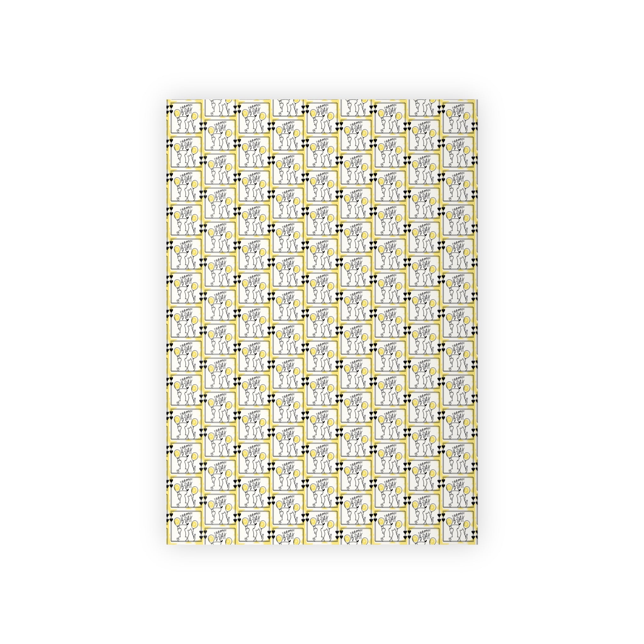 Dog & Cat Black & Yellow Birthday Gift Wrapping Paper Rolls, 1pc - EpiAl's Shop