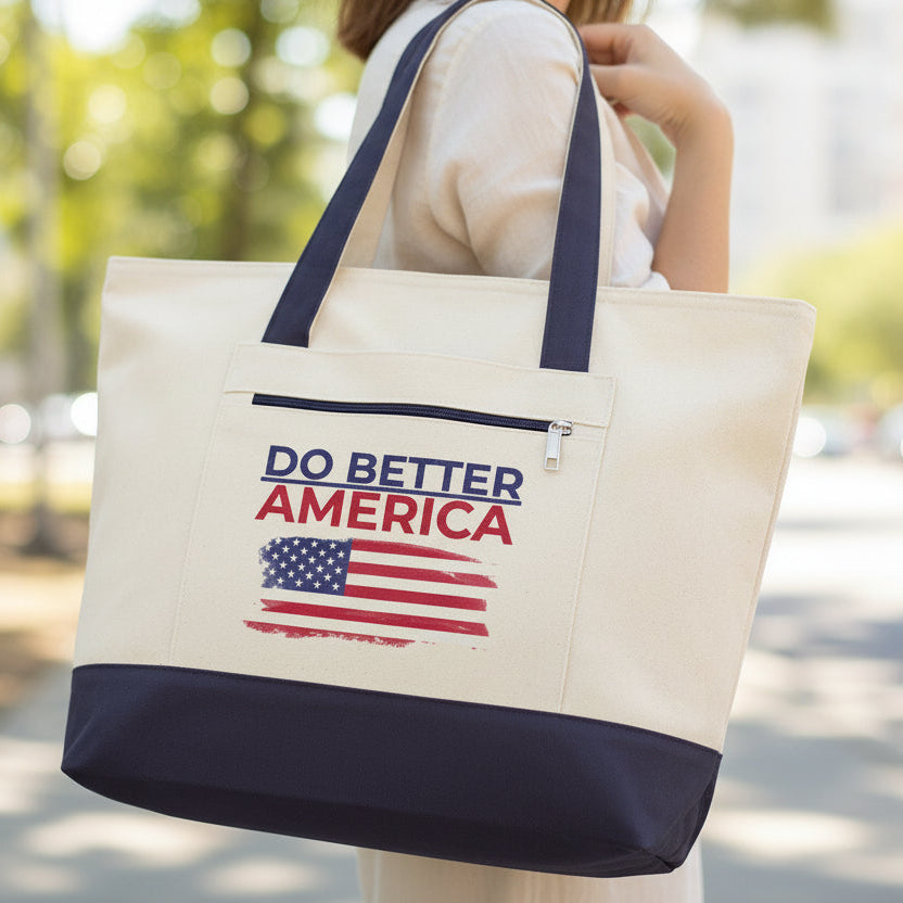 Do Better America Canvas Tote Bag – Patriotic Heavyweight Zipper Tote