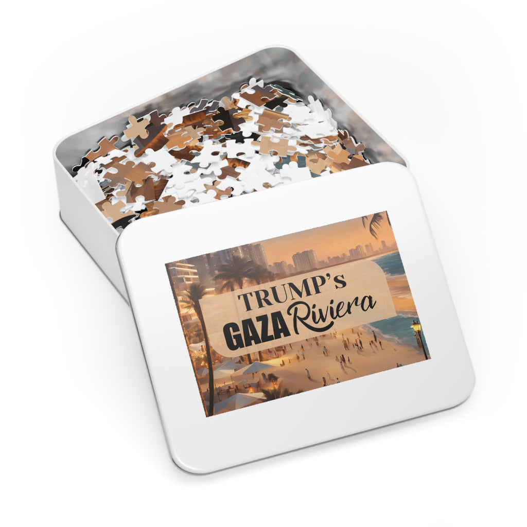 Trump's Gaza Riviera Jigsaw Puzzle with Tin Printify